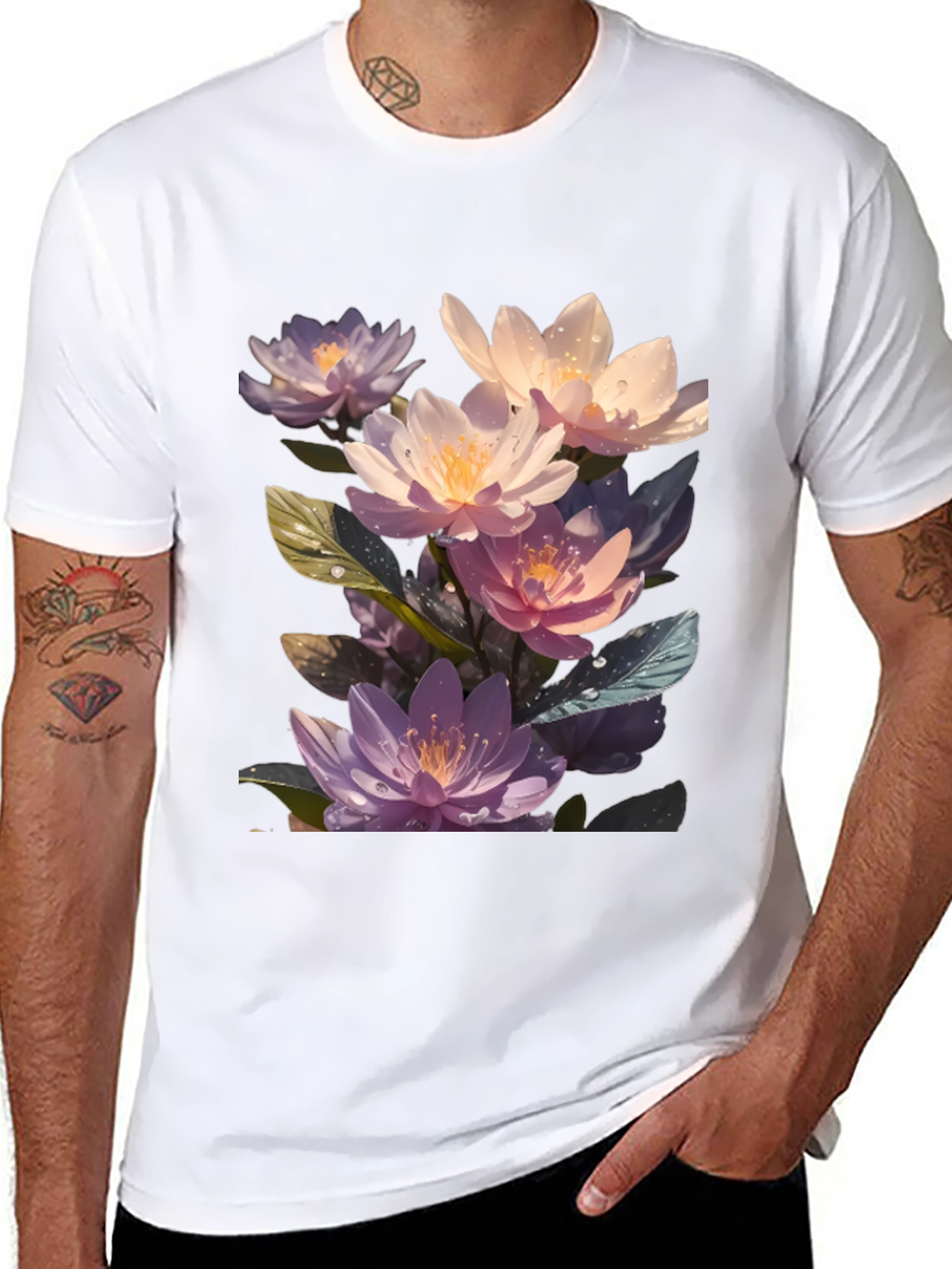 Black Floral Lotus Graphic T-Shirt - Premium Comfort Fit view 8