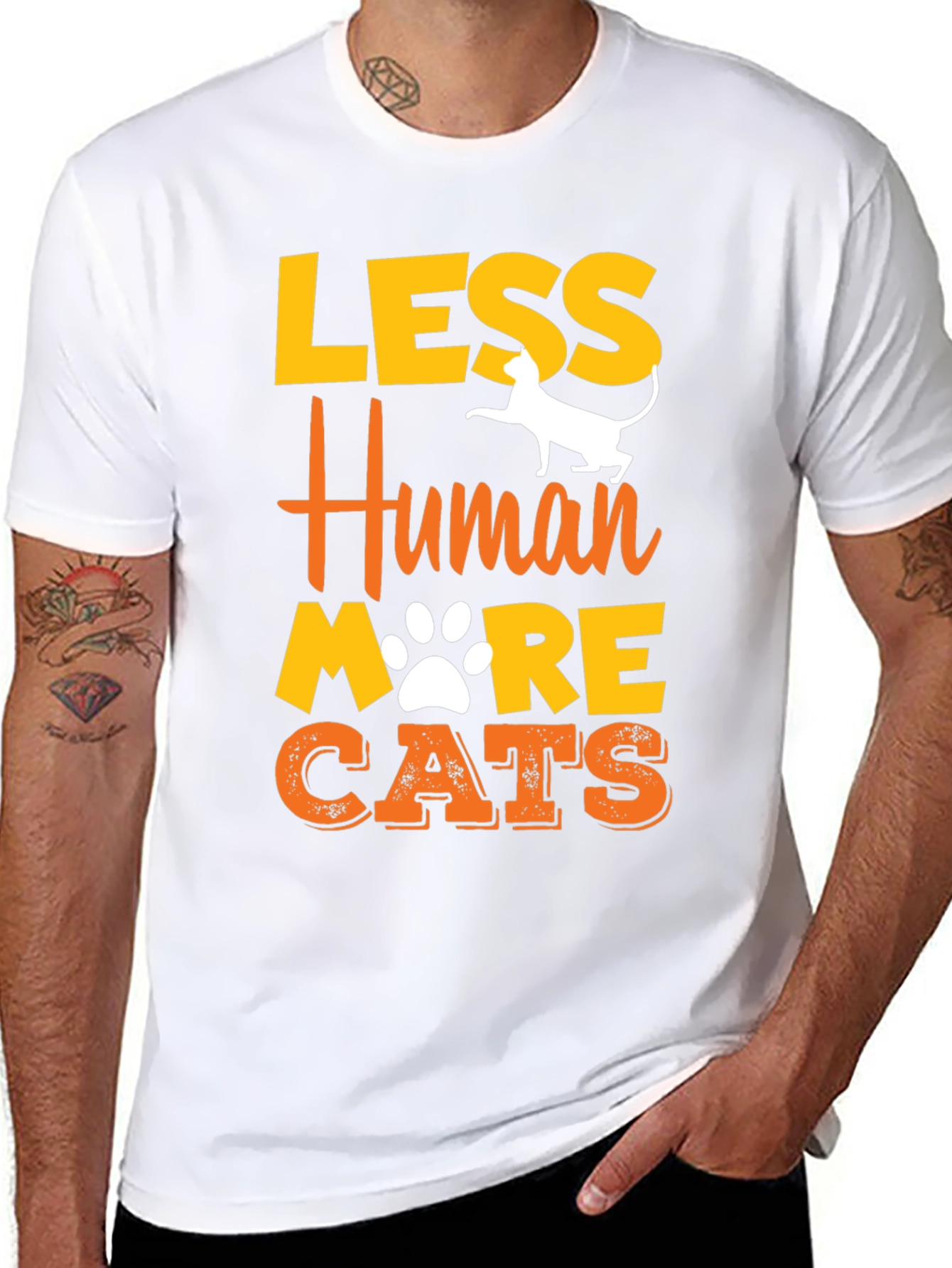 Black Less Human More Cats Graphic T-Shirt view 8