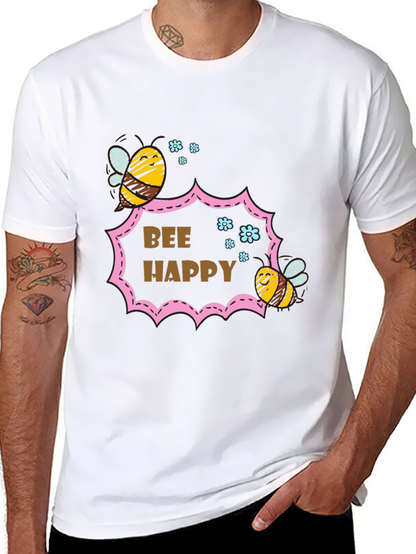 Black Bee Happy Graphic T-Shirt - Stylish Cotton Tee view 8