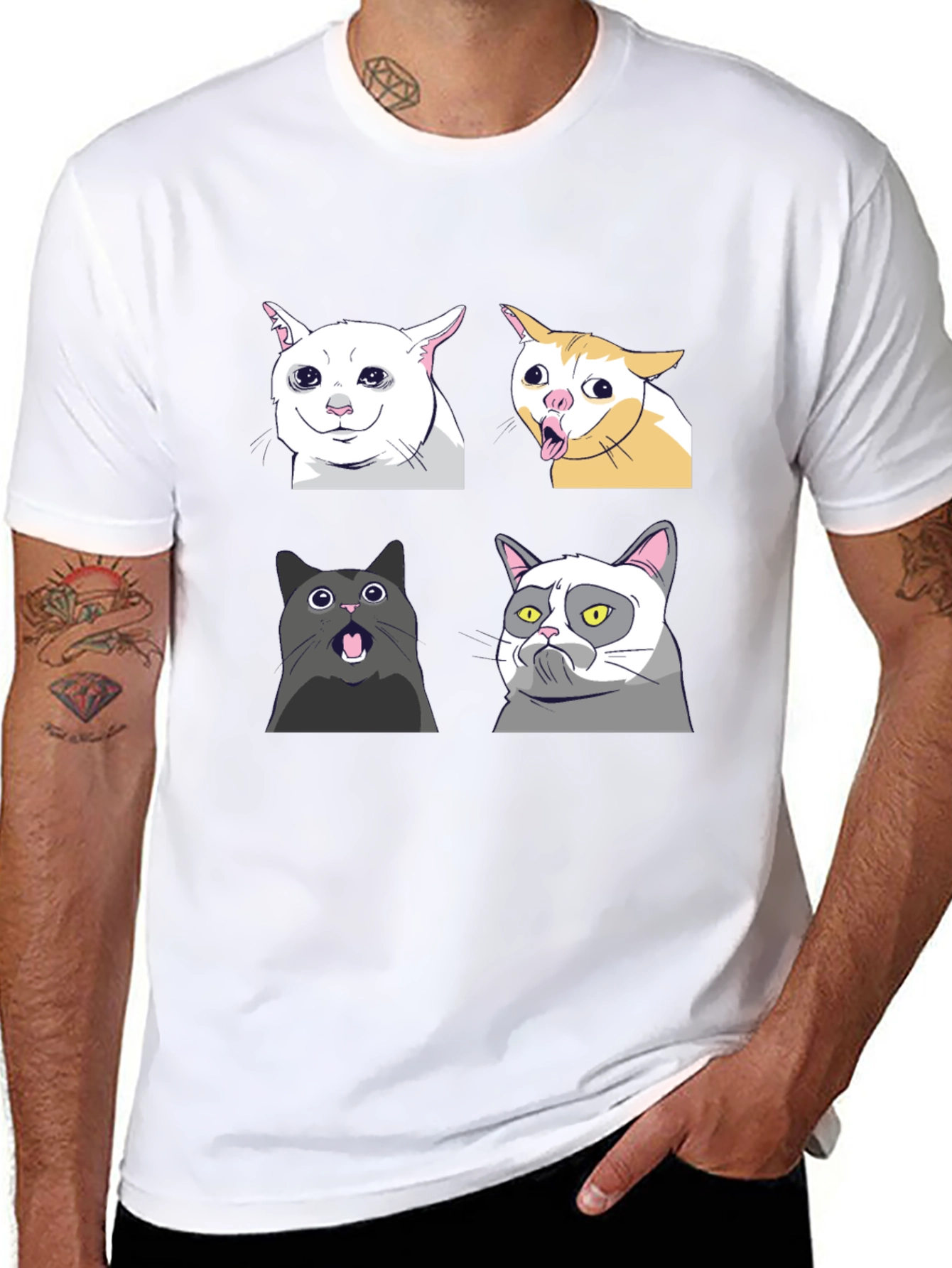 Black Meme Cats Black T-Shirt - Funny Graphic Tee view 8