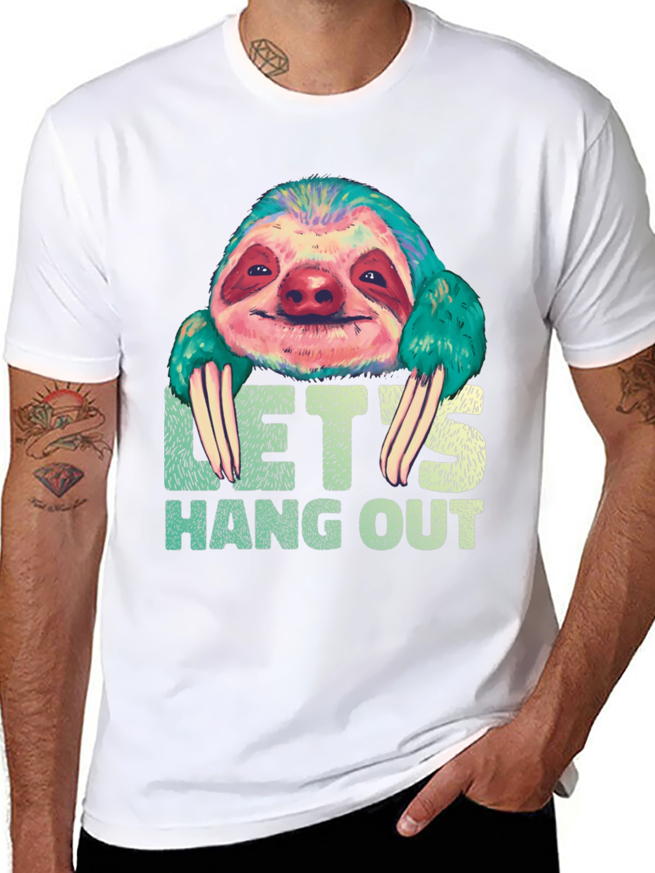 Black Let's Hang Out Sloth Graphic T-Shirt view 8