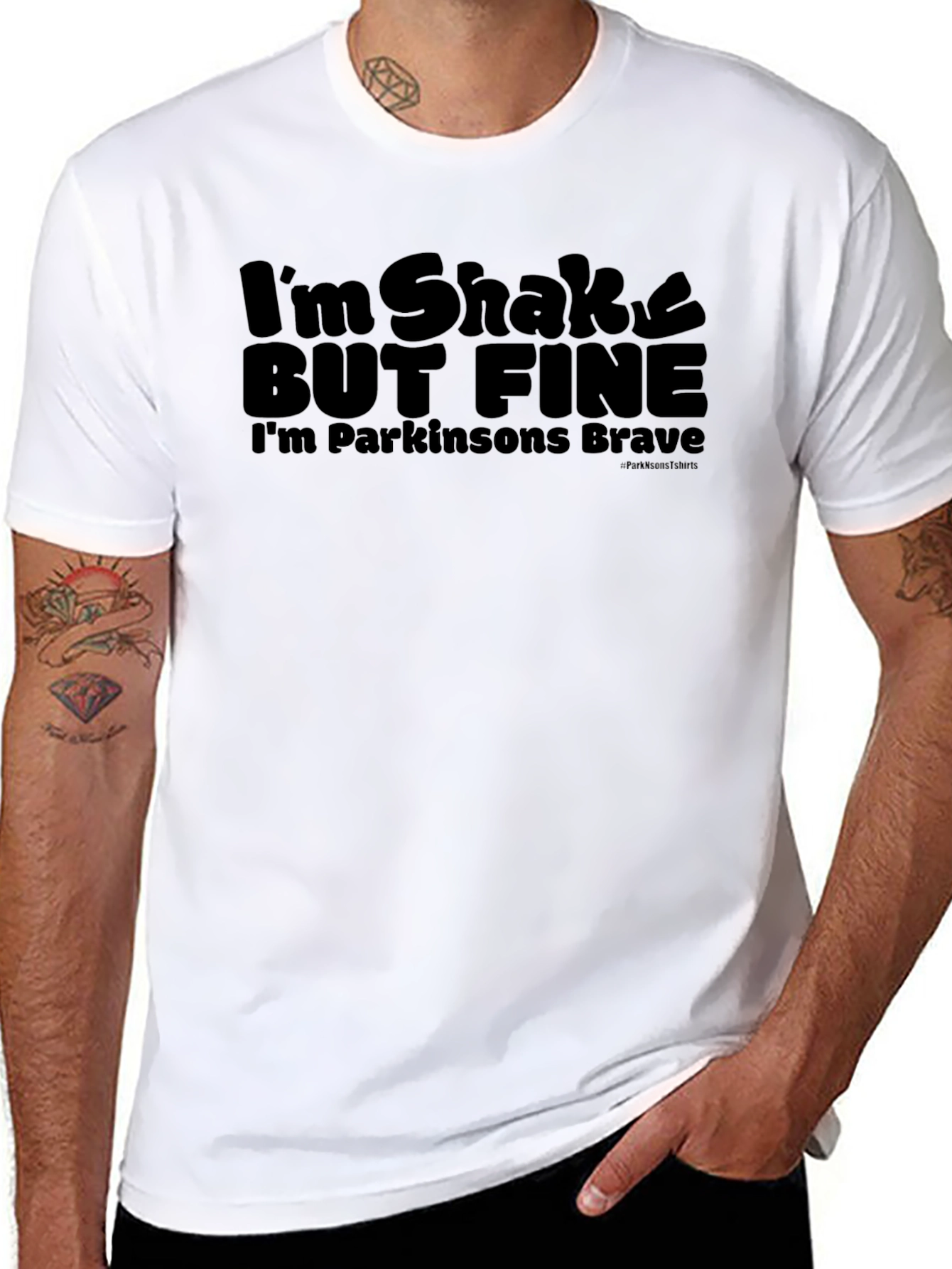 Black I'm Shakey But Fine Parkinson's Brave T-Shirt view 8