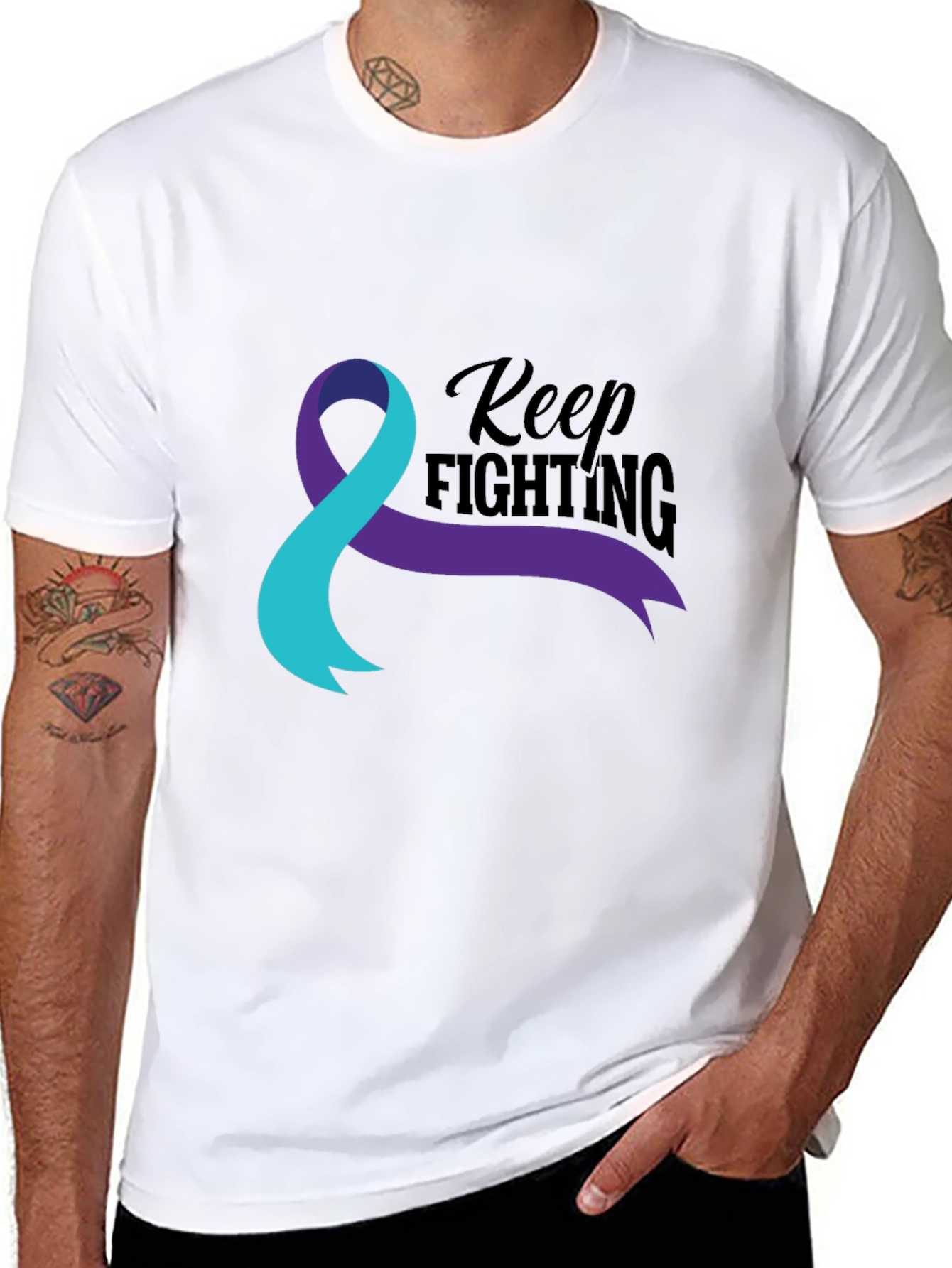 Black Keep Fighting Awareness Ribbon Graphic T-Shirt view 8