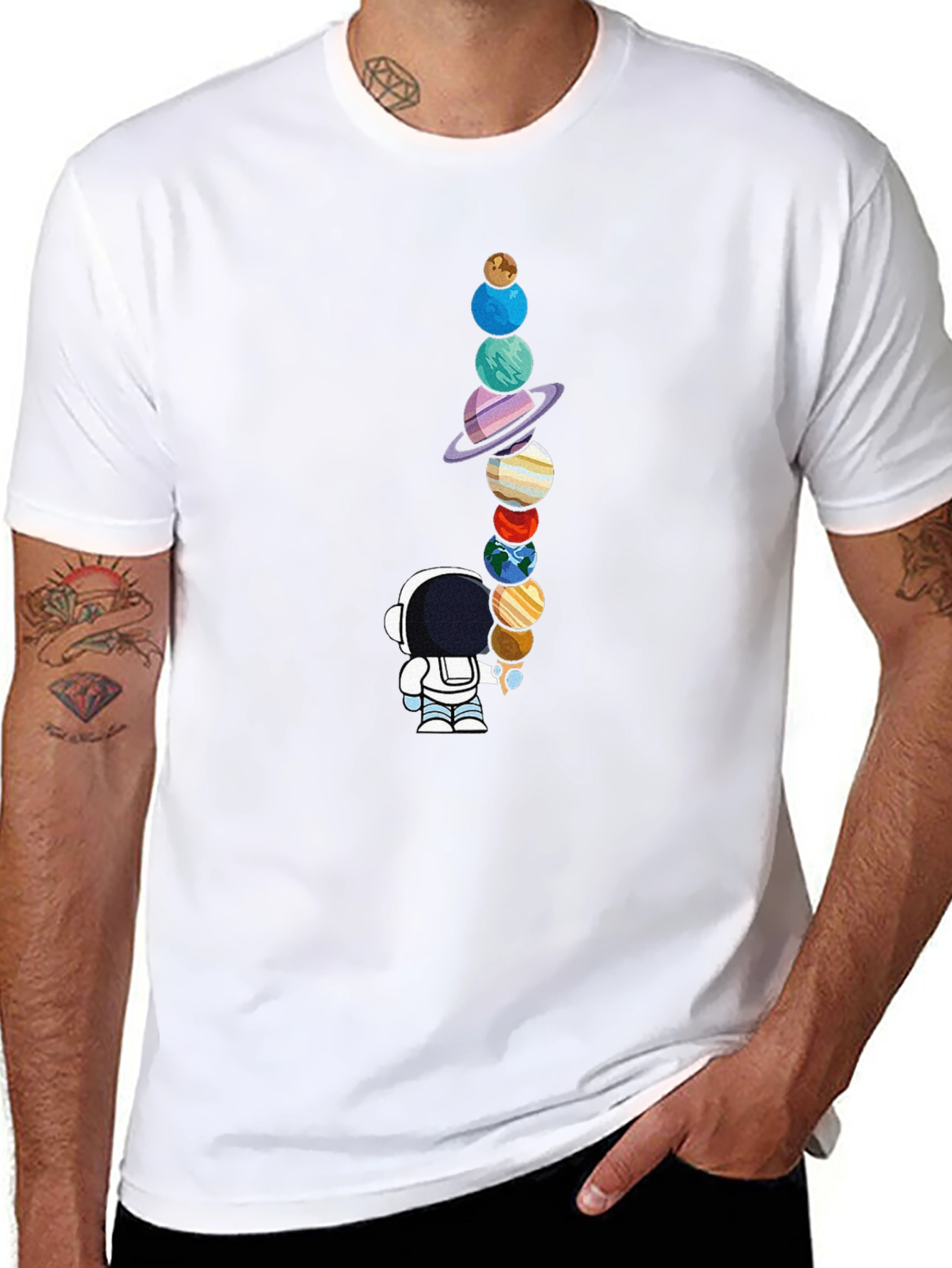 Black Astronaut Planets Graphic Tee - Space Lover's Black T-Shirt view 8