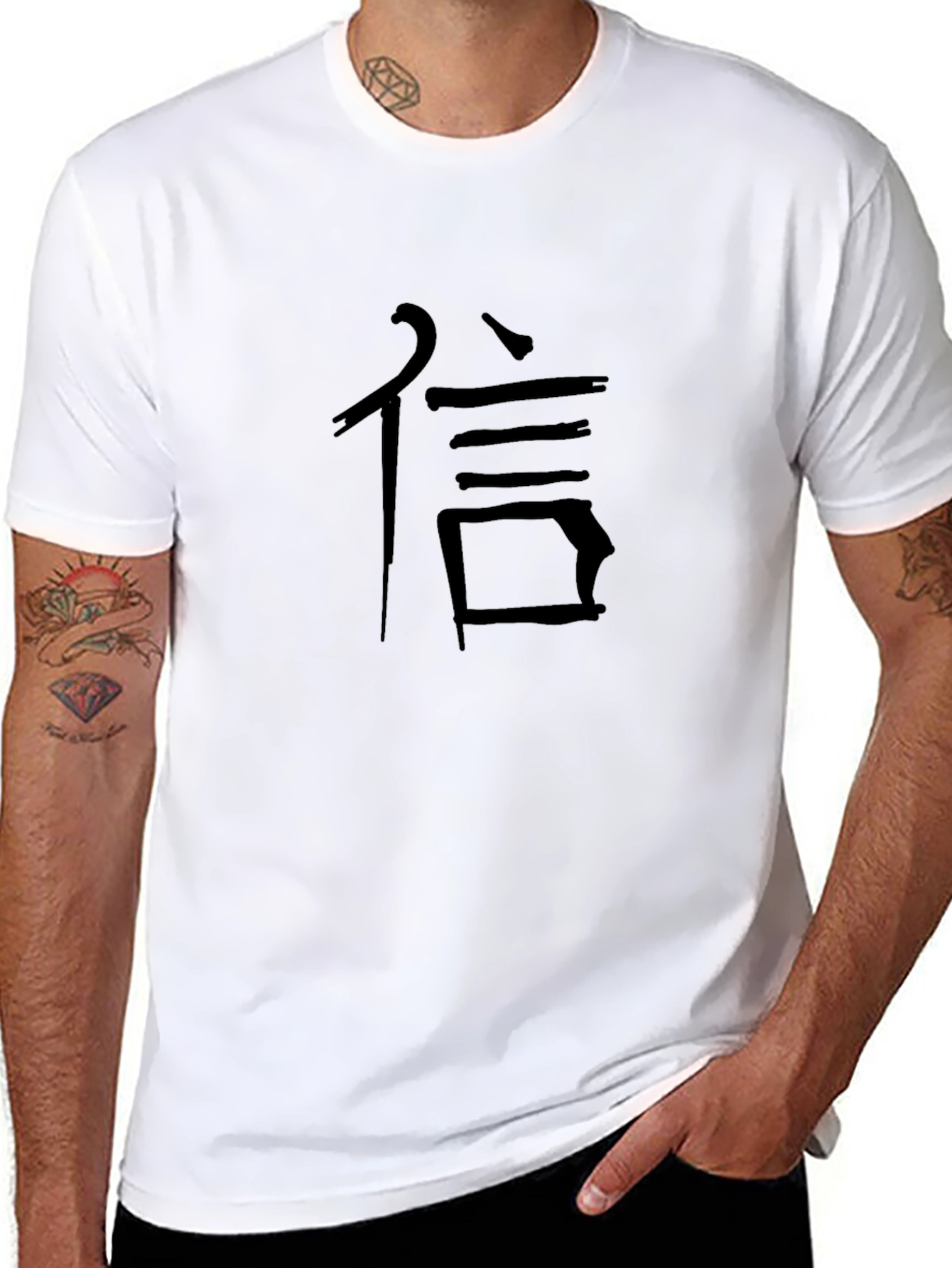 Black Men's Black T-Shirt with Kanji Graphic view 8