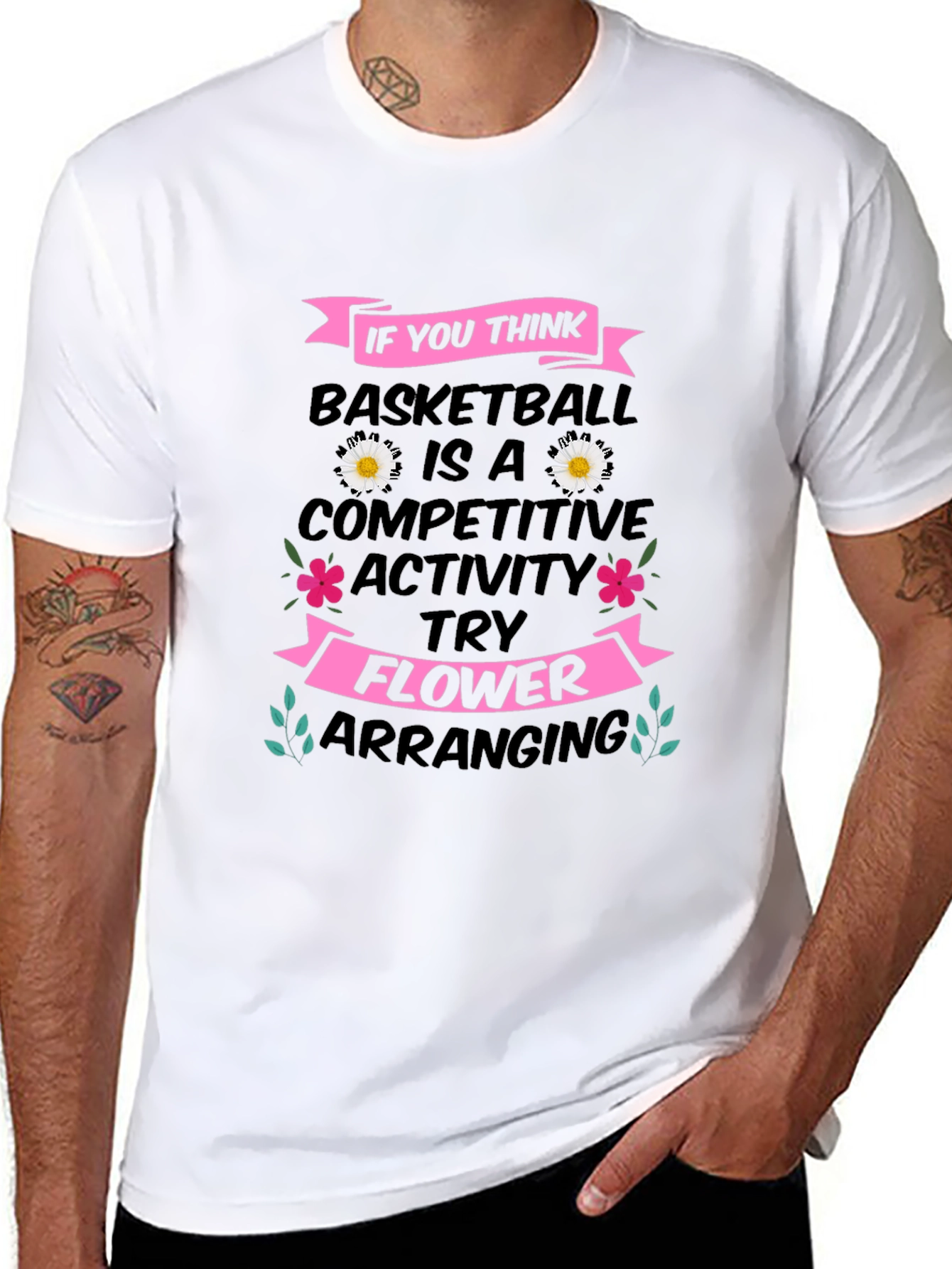 Black Basketball vs. Flower Arranging T-Shirt view 8