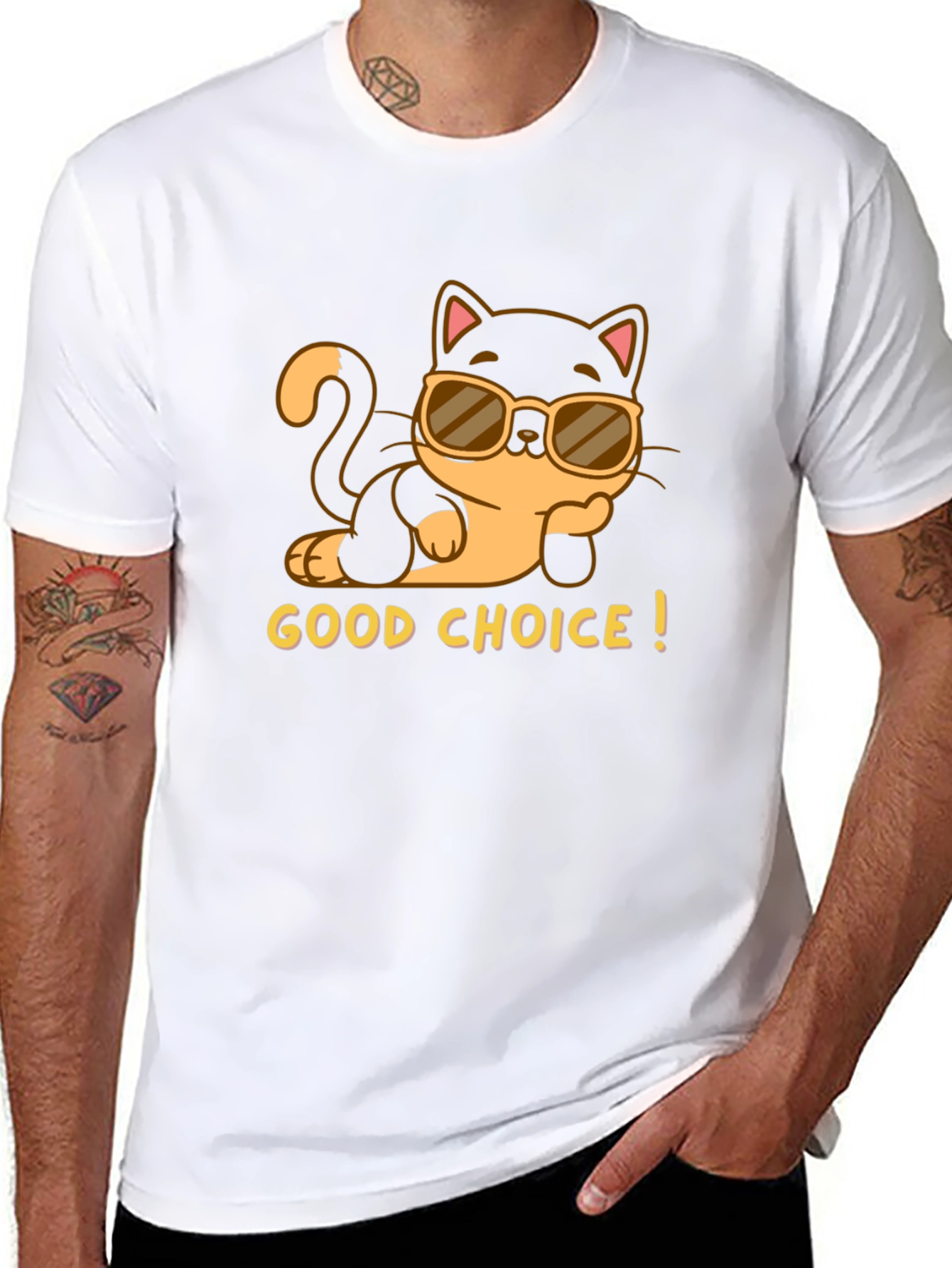 Black Cool Cat Tee: "Good Choice!" Black T-Shirt view 8