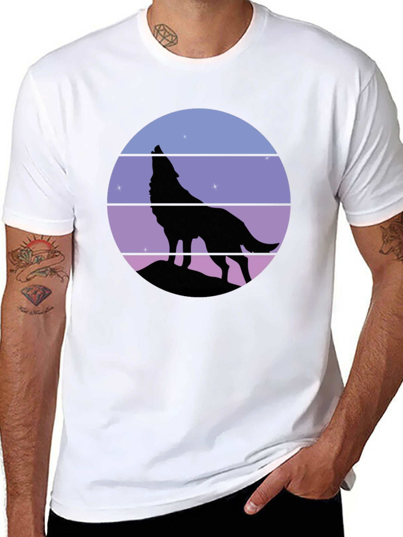 Wolf Howl Silhouette T-Shirt - Retro Style Tee - 8