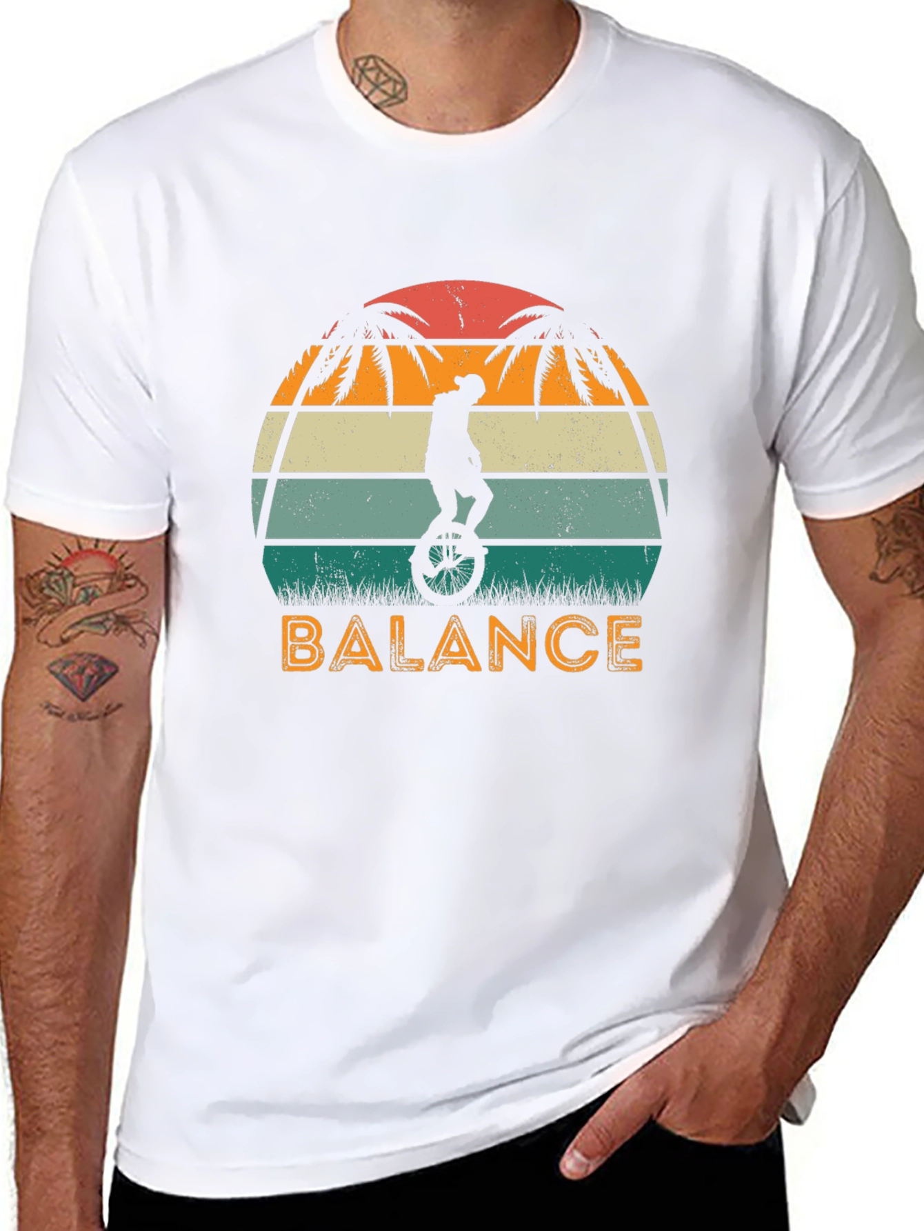 Black Retro Balance Unicycle Graphic T-Shirt view 8