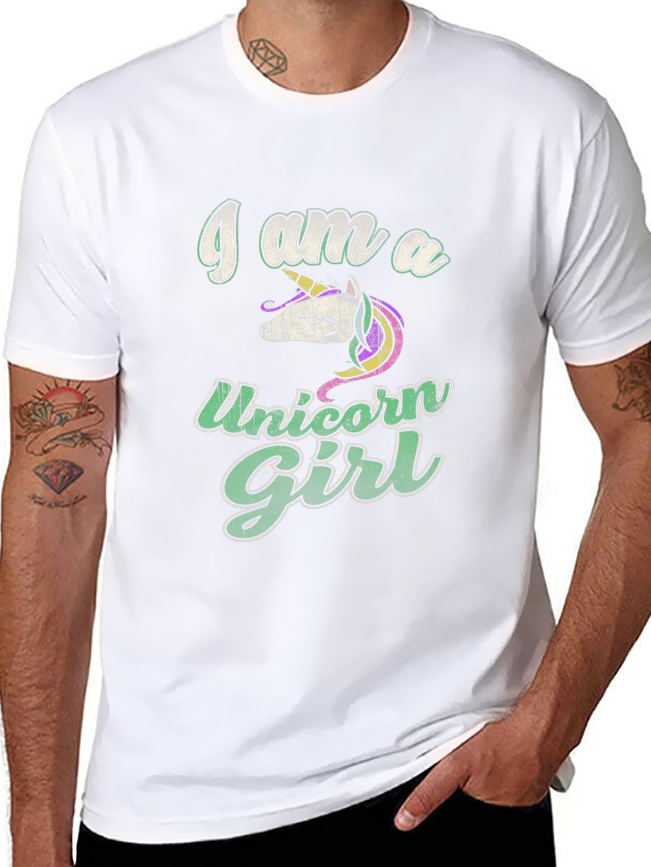 Black I Am A Unicorn Girl Black T-Shirt view 8