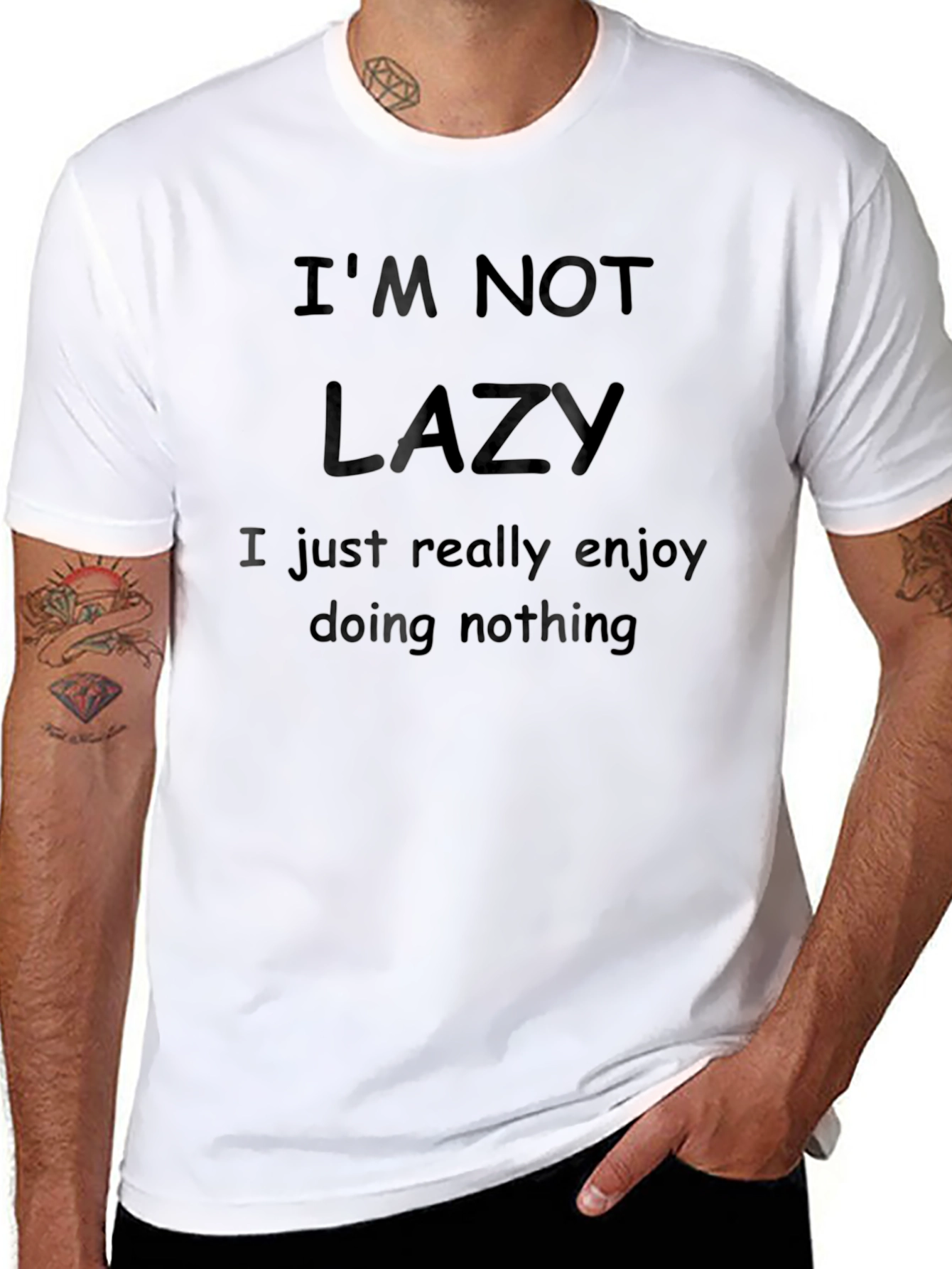 Black Funny "I'm Not Lazy" Graphic T-Shirt view 8