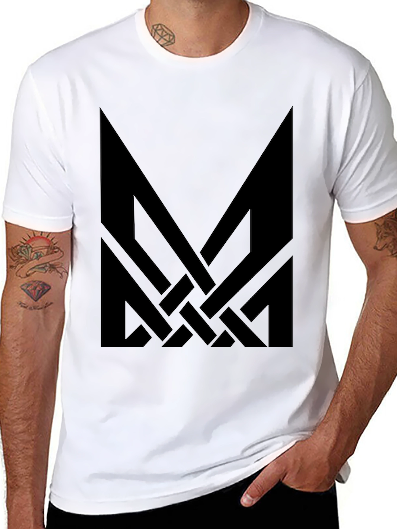 Black Black T-Shirt with Abstract Geometric Design view 8