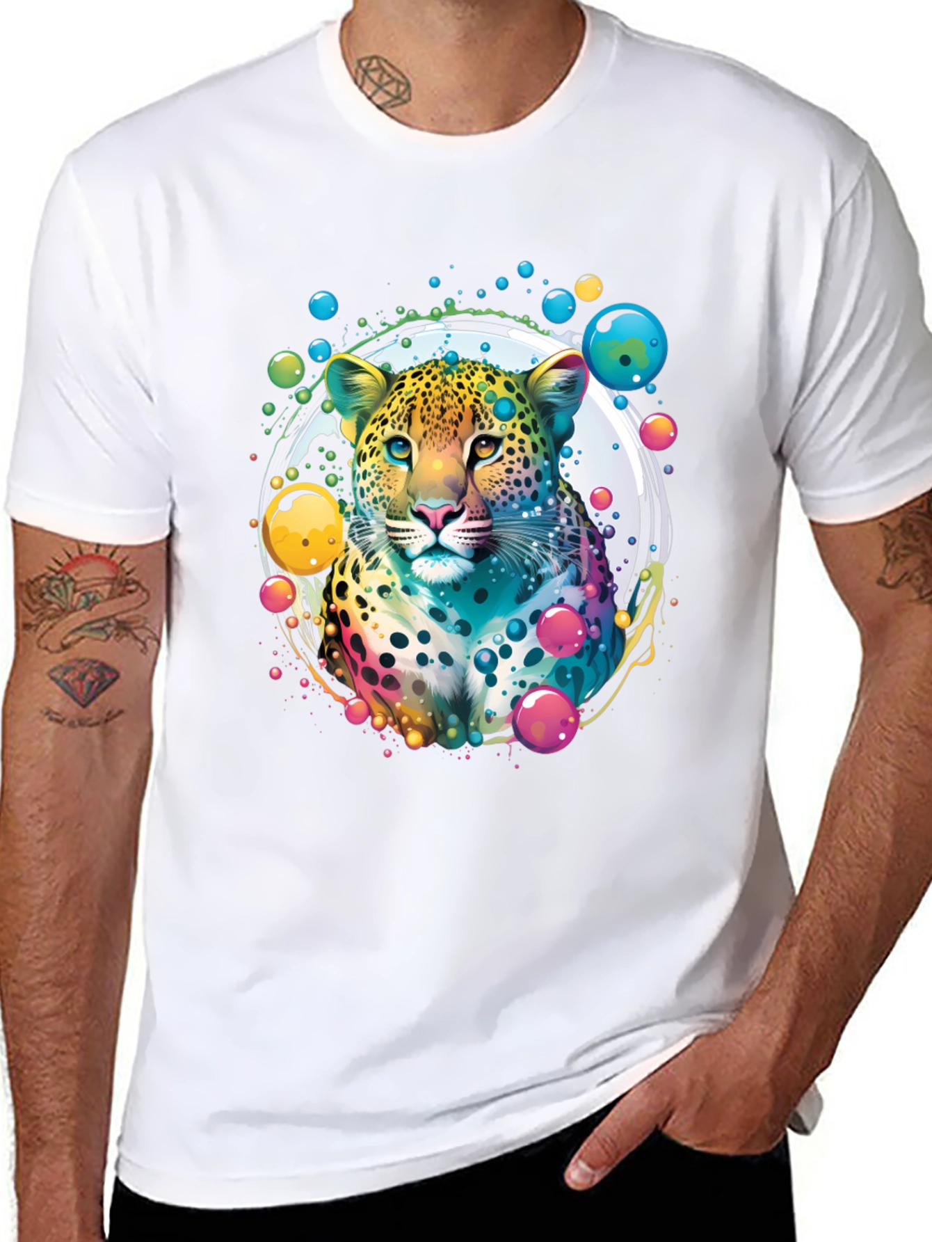 Black Vibrant Leopard Graphic T-Shirt view 8