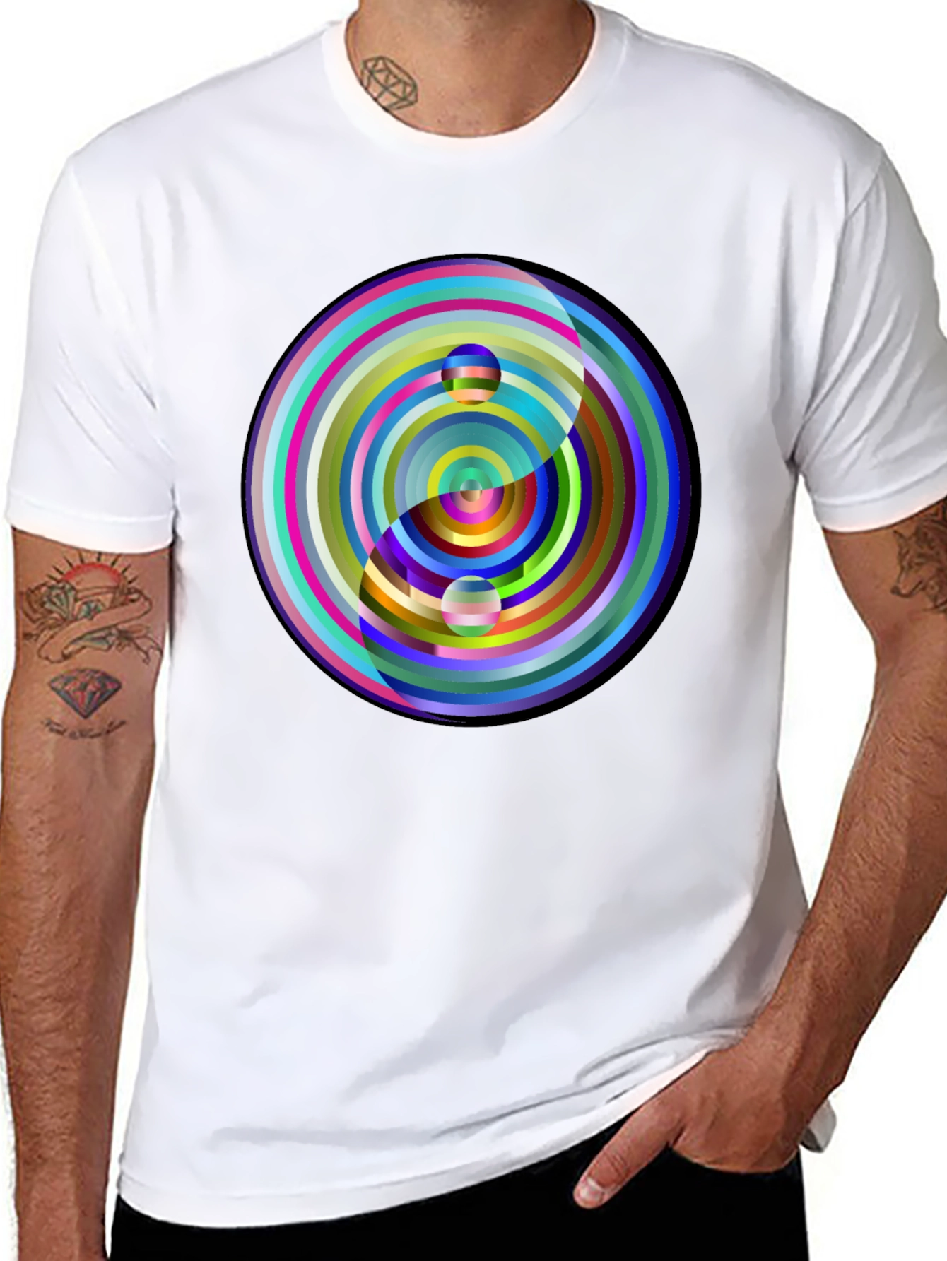 Black Yin Yang Circle Graphic Tee - Colorful, Modern Style view 8
