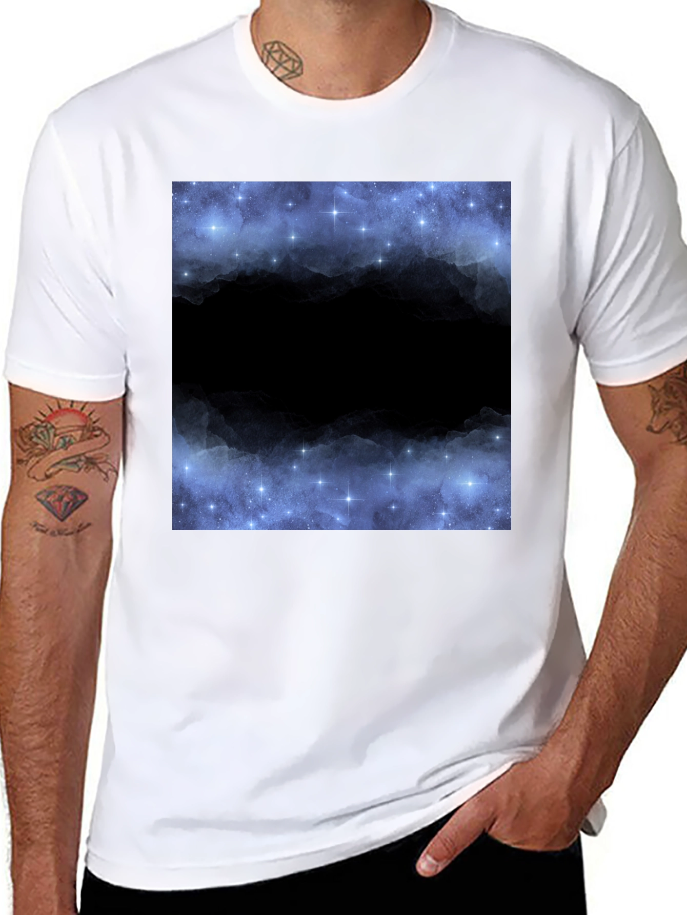 Black Starry Night Sky Black T-Shirt view 8