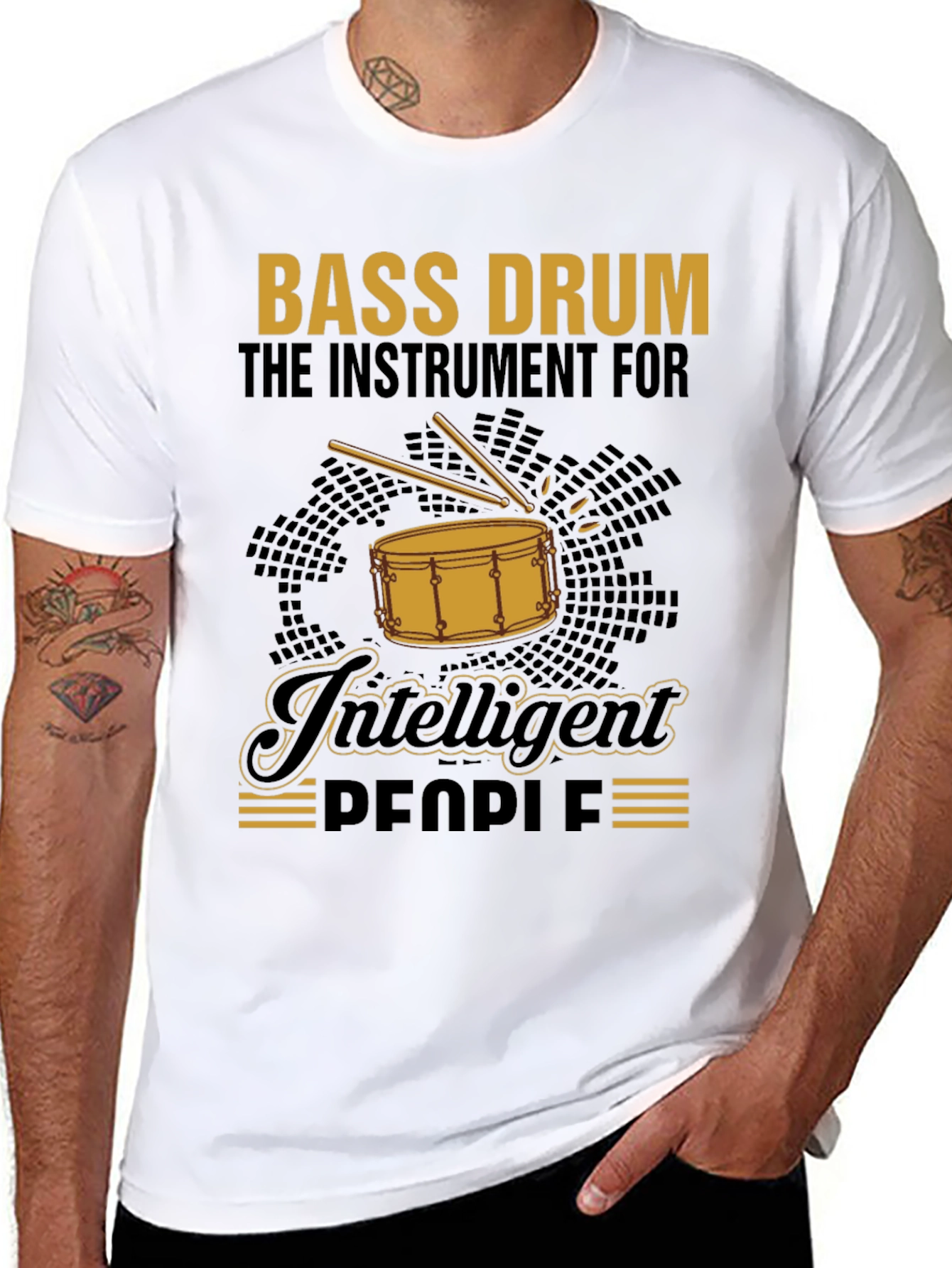 Black Bass Drum Intelligent People T-Shirt view 8