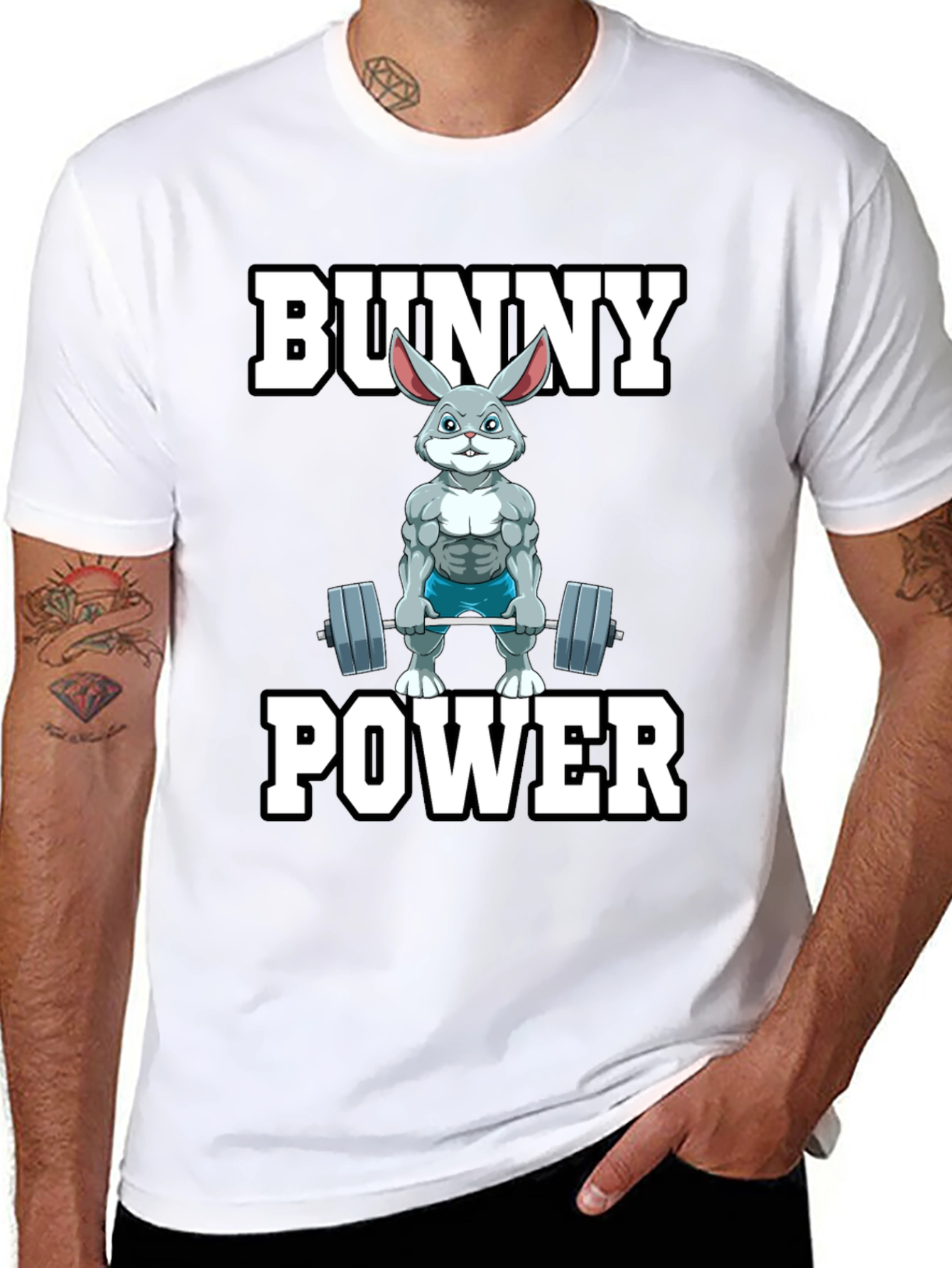 Black Bunny Power T-Shirt - Weightlifting Rabbit Gym Tee view 8