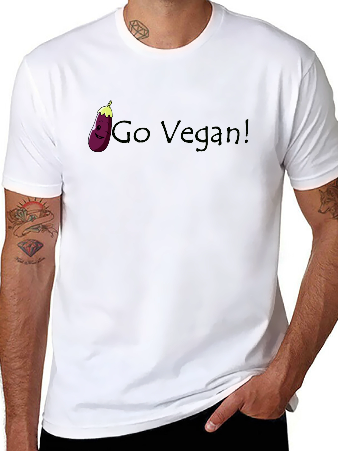 Go Vegan T-Shirt - Eggplant Graphic Tee - 8