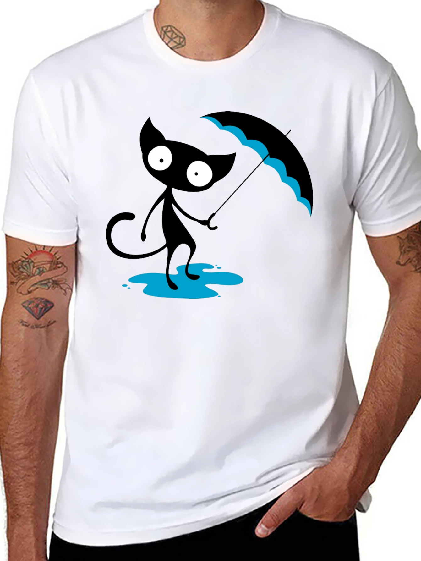 Black Black Cat with Umbrella T-Shirt view 8