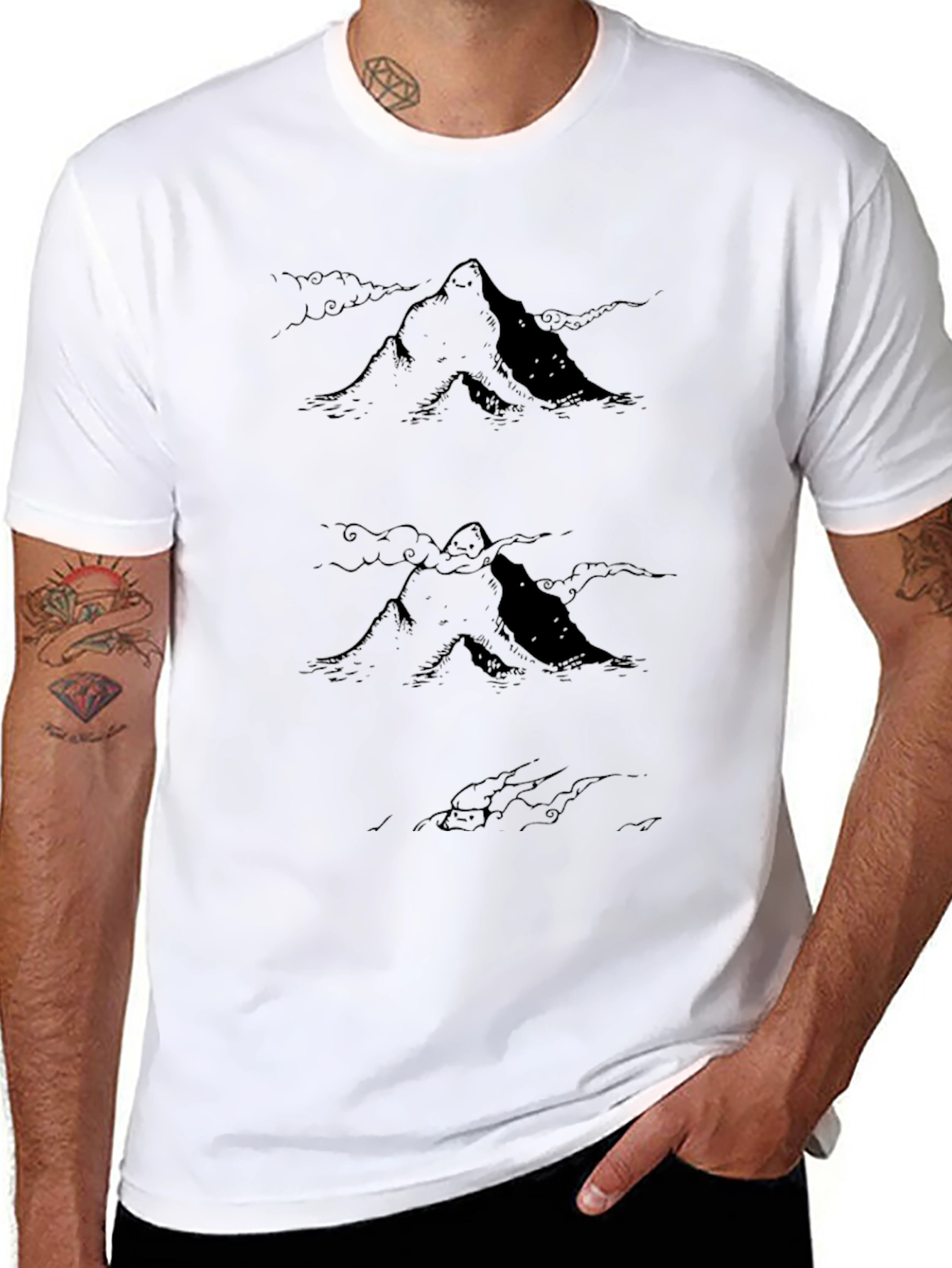 Black Mountain Sketch Graphic Black T-Shirt view 8