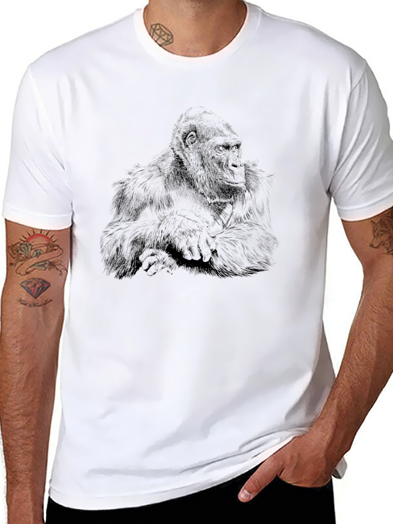 Black Gorilla Graphic Print Black T-Shirt view 8