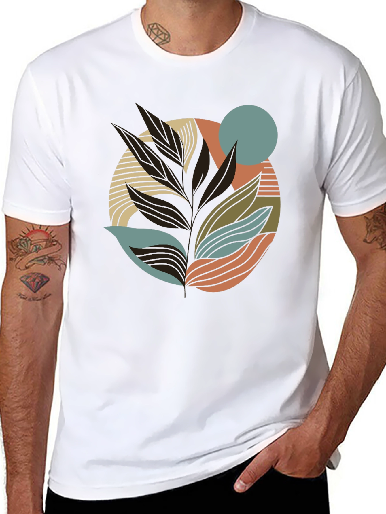 Black Abstract Leaf Graphic Print Tee view 8