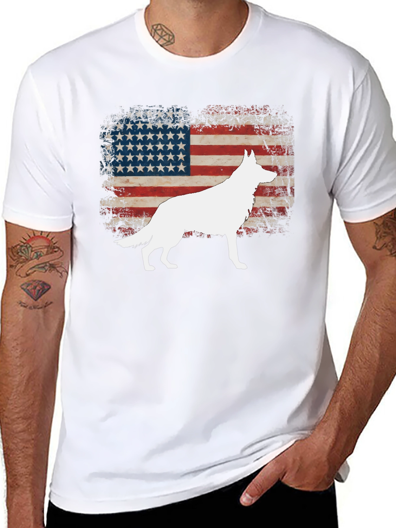 Black Patriotic Dog American Flag T-Shirt view 8