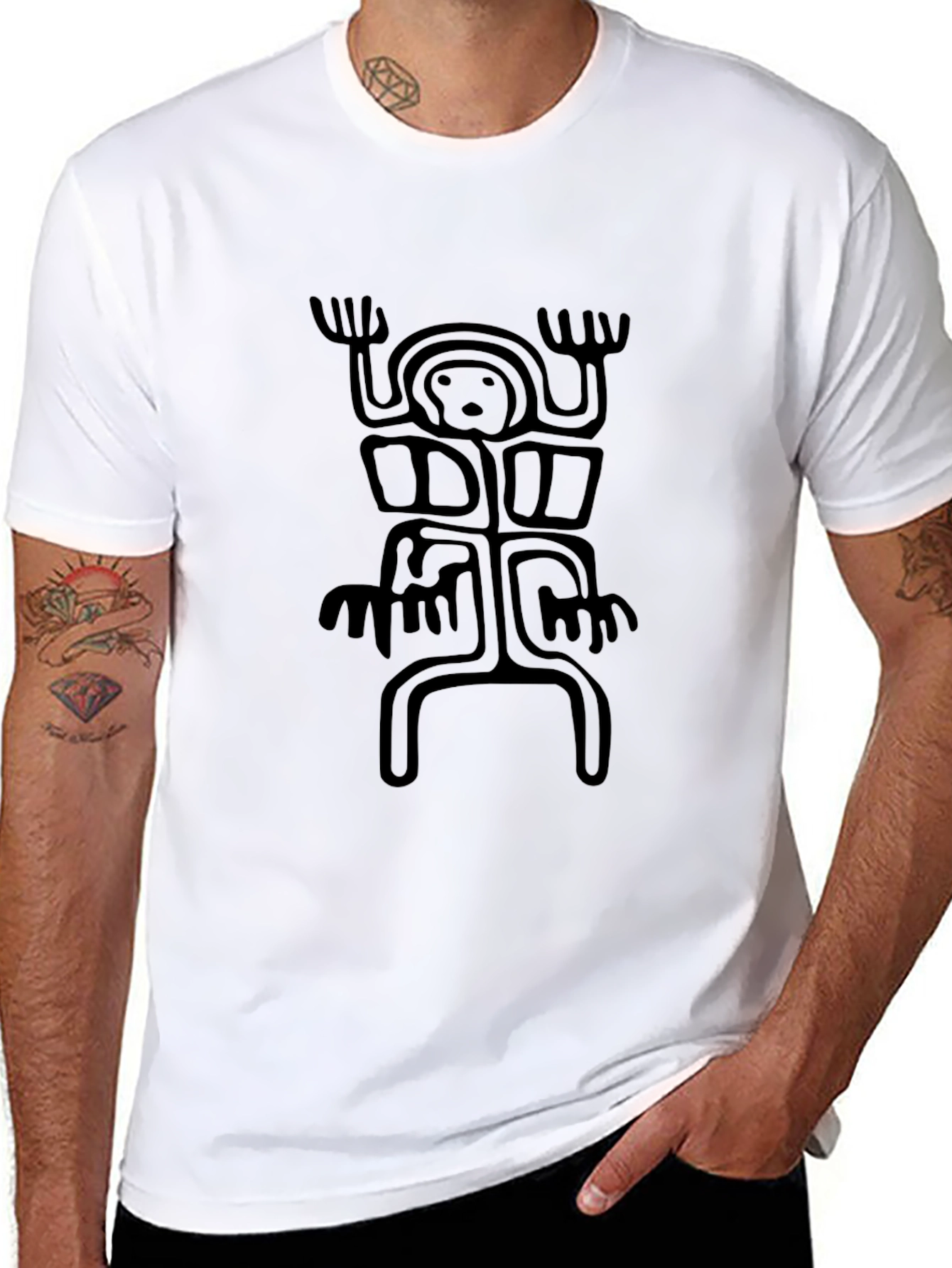 Black Tribal Glyph Graphic Black T-Shirt view 8