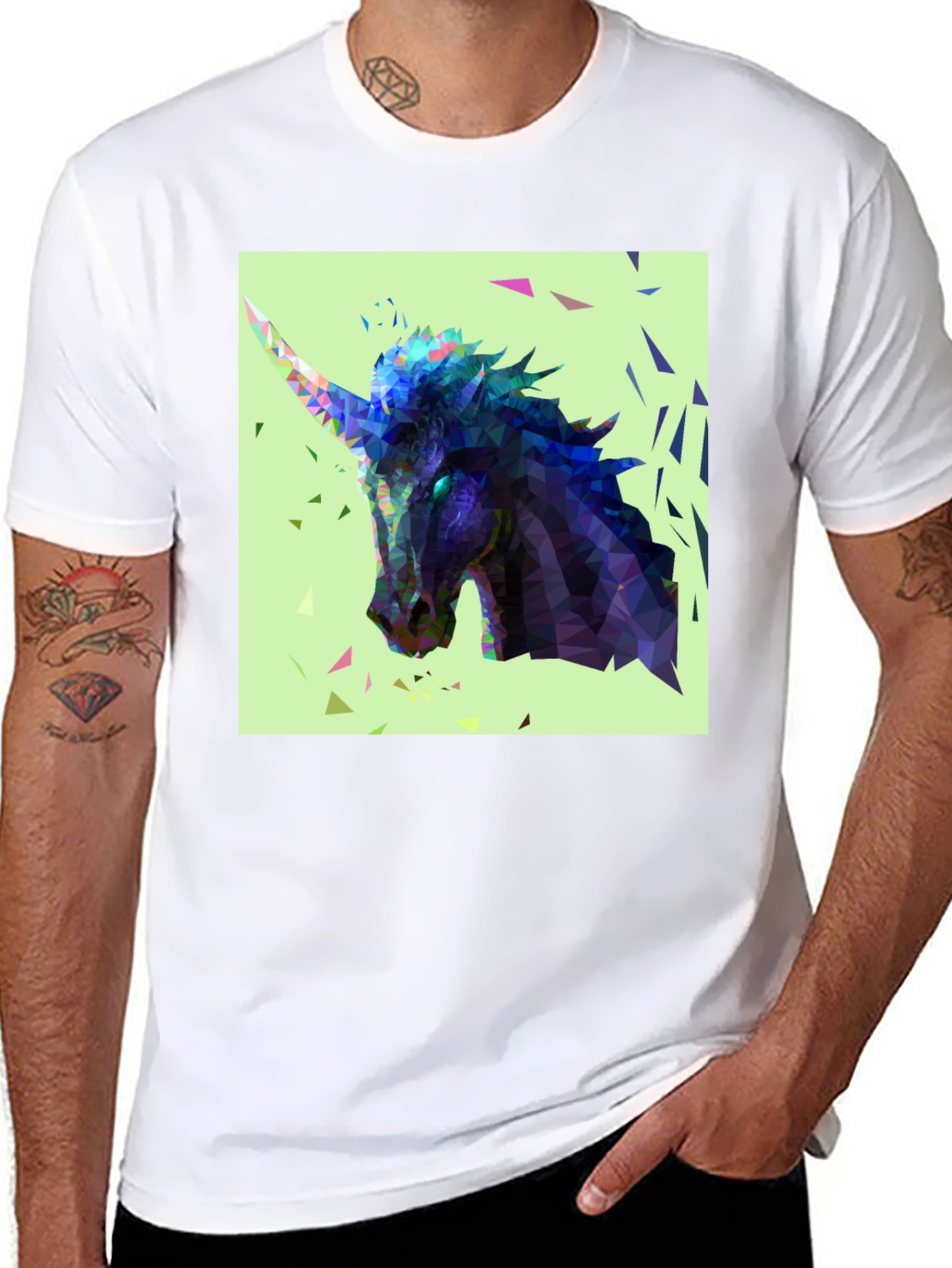 Black Geometric Unicorn Graphic Tee view 8