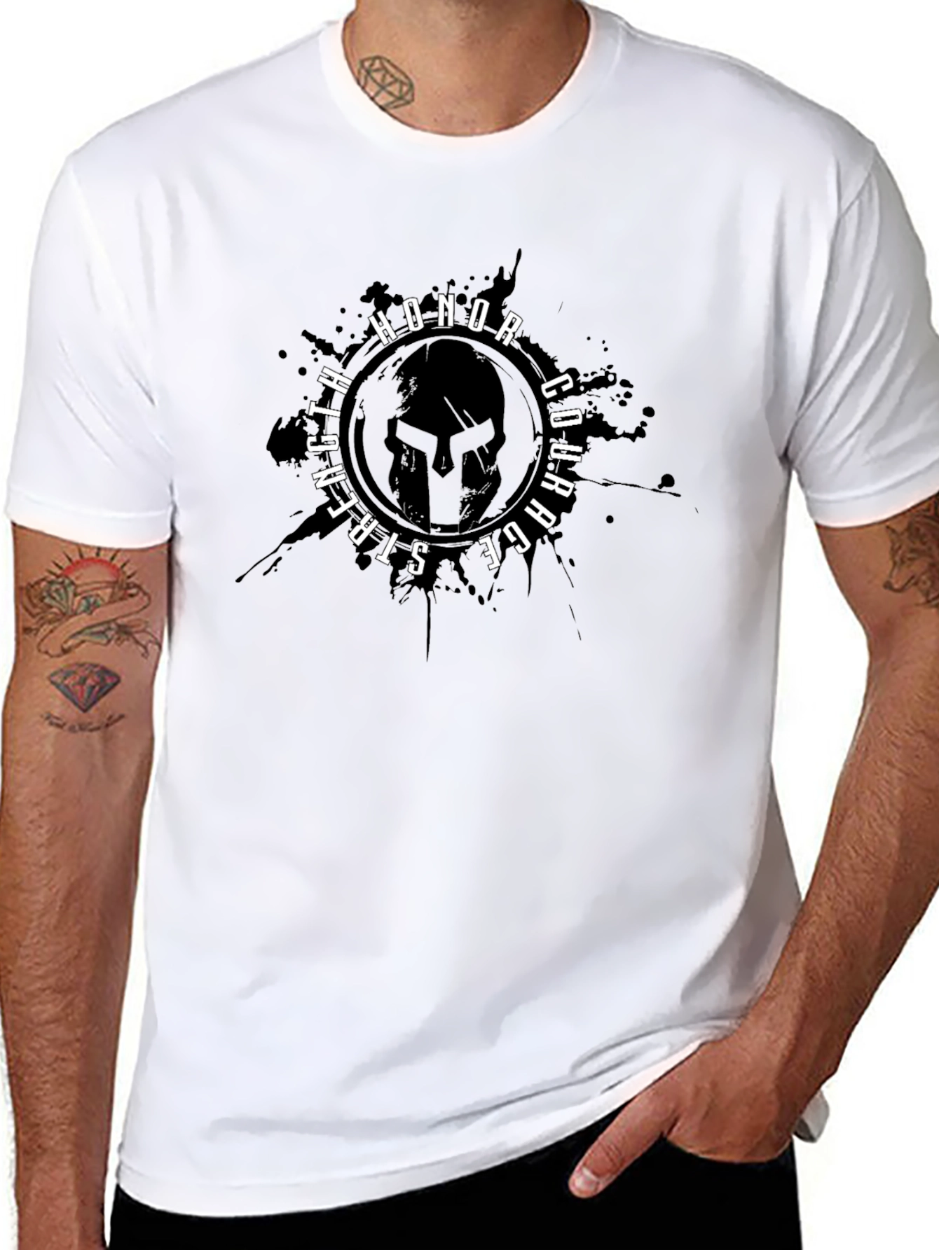 Black Honor Courage Strength Spartan Graphic T-Shirt view 8