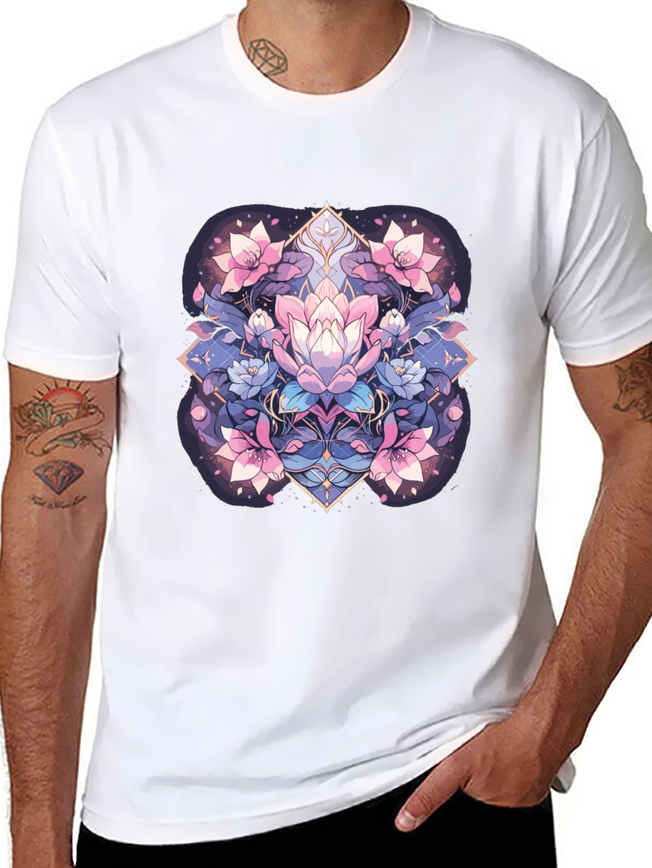 Black Lotus Flower Graphic Tee - Black Cotton Blend view 8