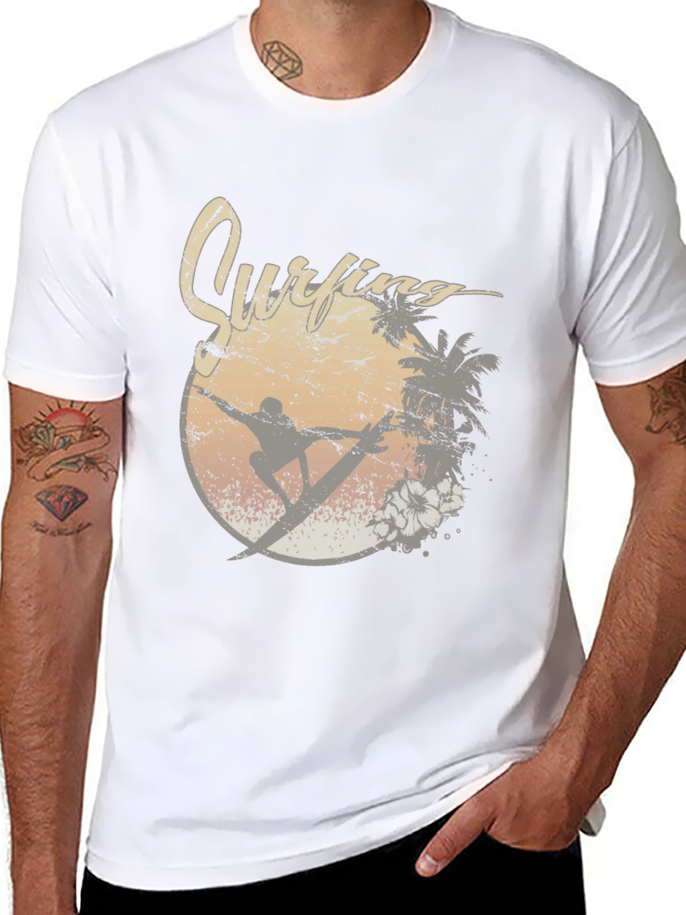 Black Vintage Surfing Graphic Tee view 8