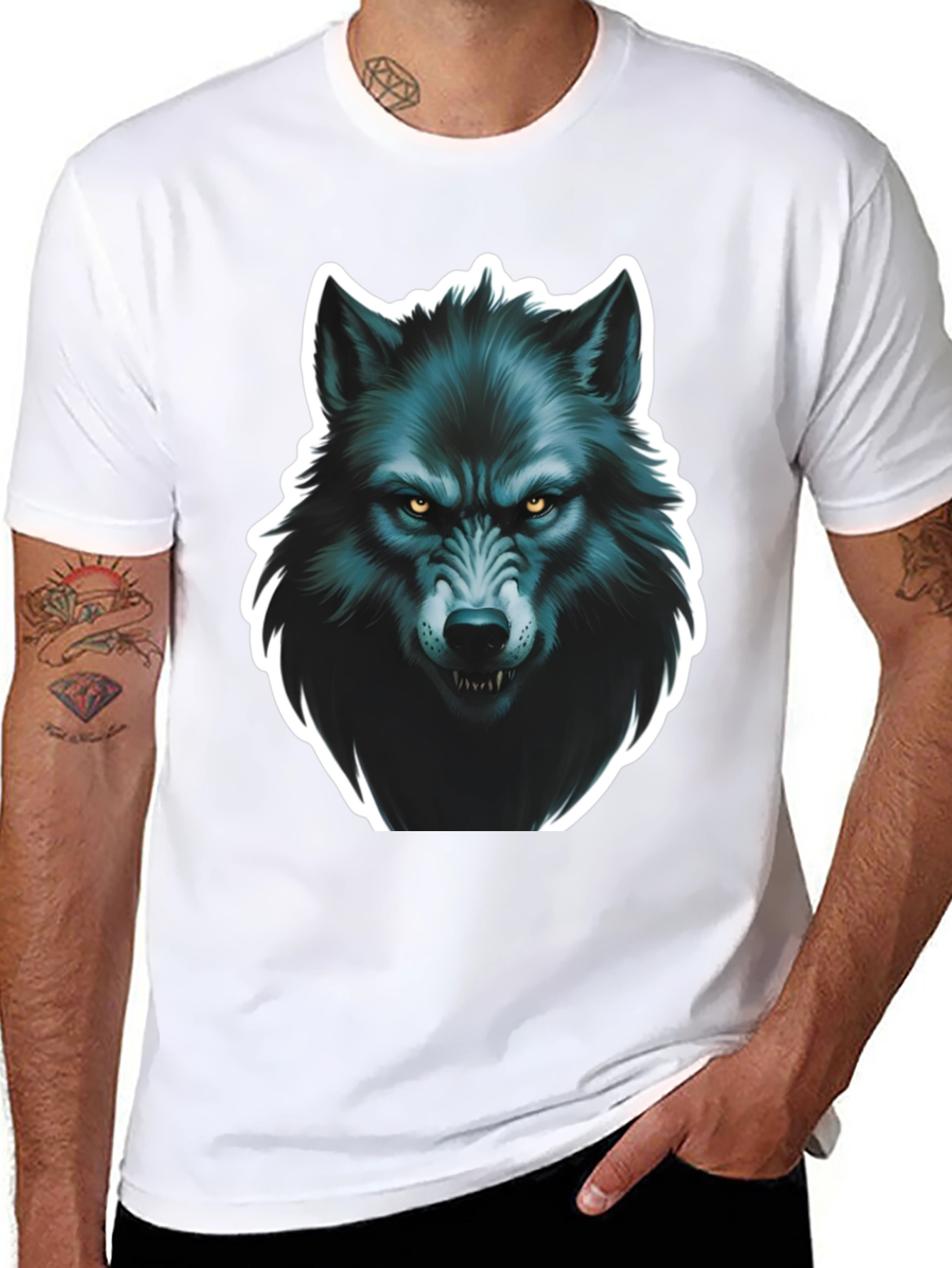 Black Men's Black Wolf Graphic T-Shirt view 8