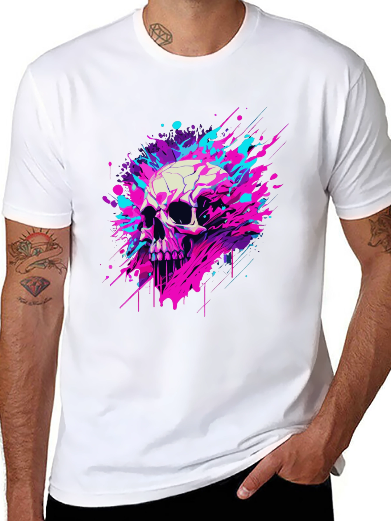Black Skull Splash Graphic Tee - Bold & Unique Design view 8