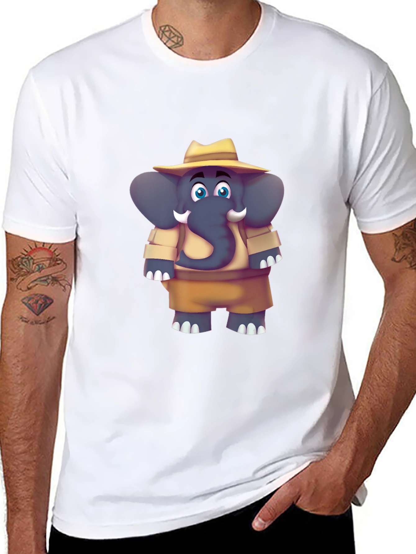 Black Elephant Cartoon Black T-Shirt view 8