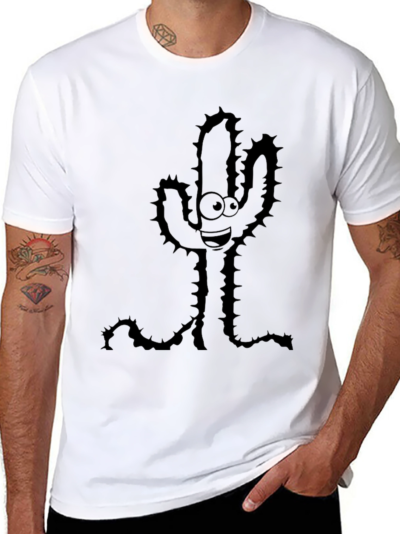 Black Cartoon Cactus Graphic Black T-Shirt view 8