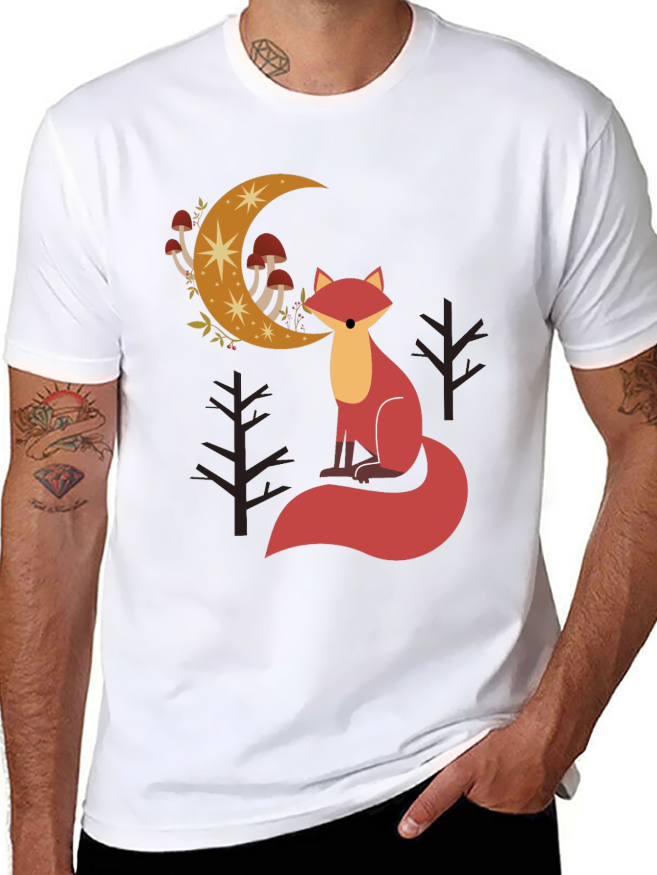 Black Fox and Moon Graphic Tee - Black Cotton Blend view 8