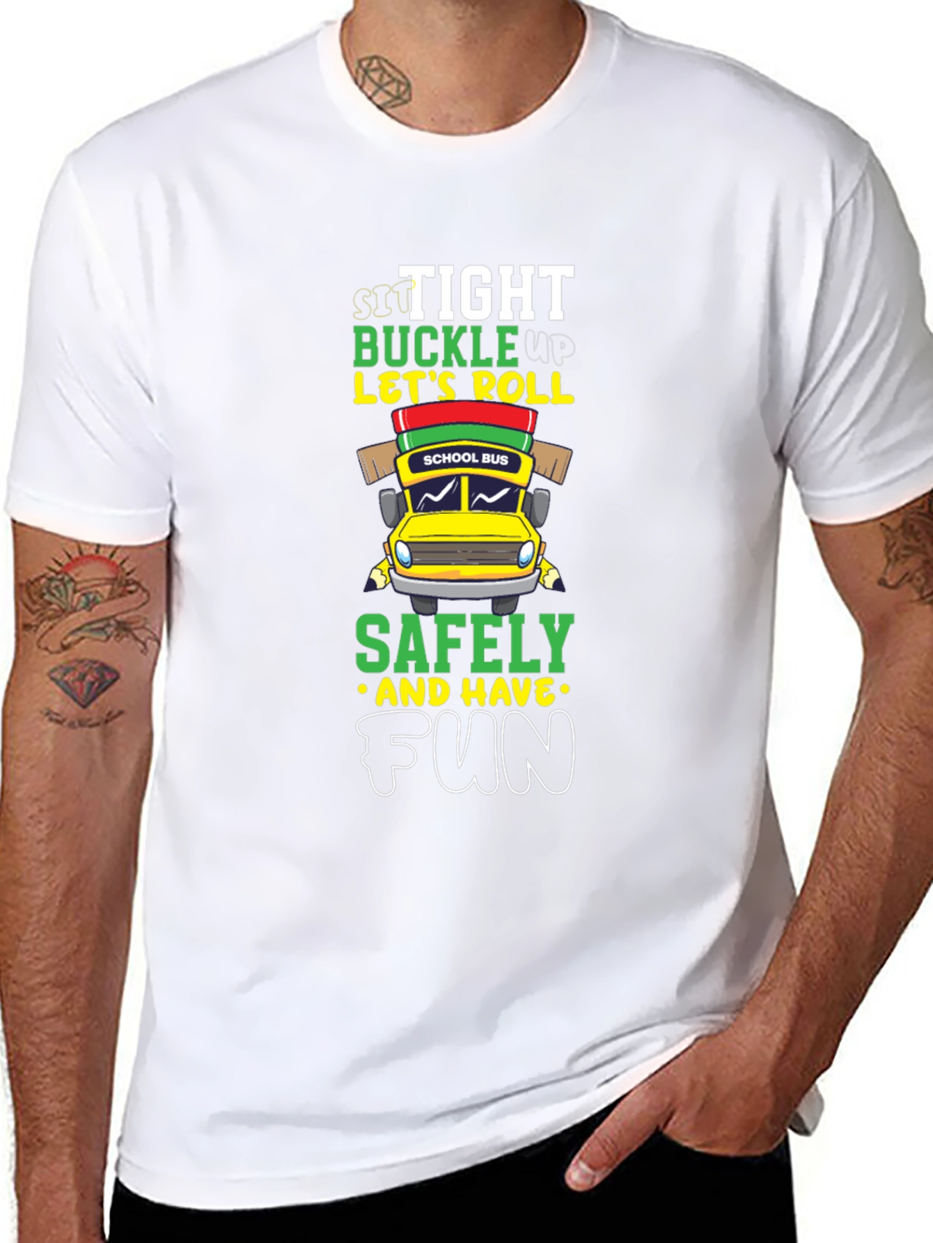 Black Sit Tight Buckle Up Let's Roll School Bus Graphic Tee view 8