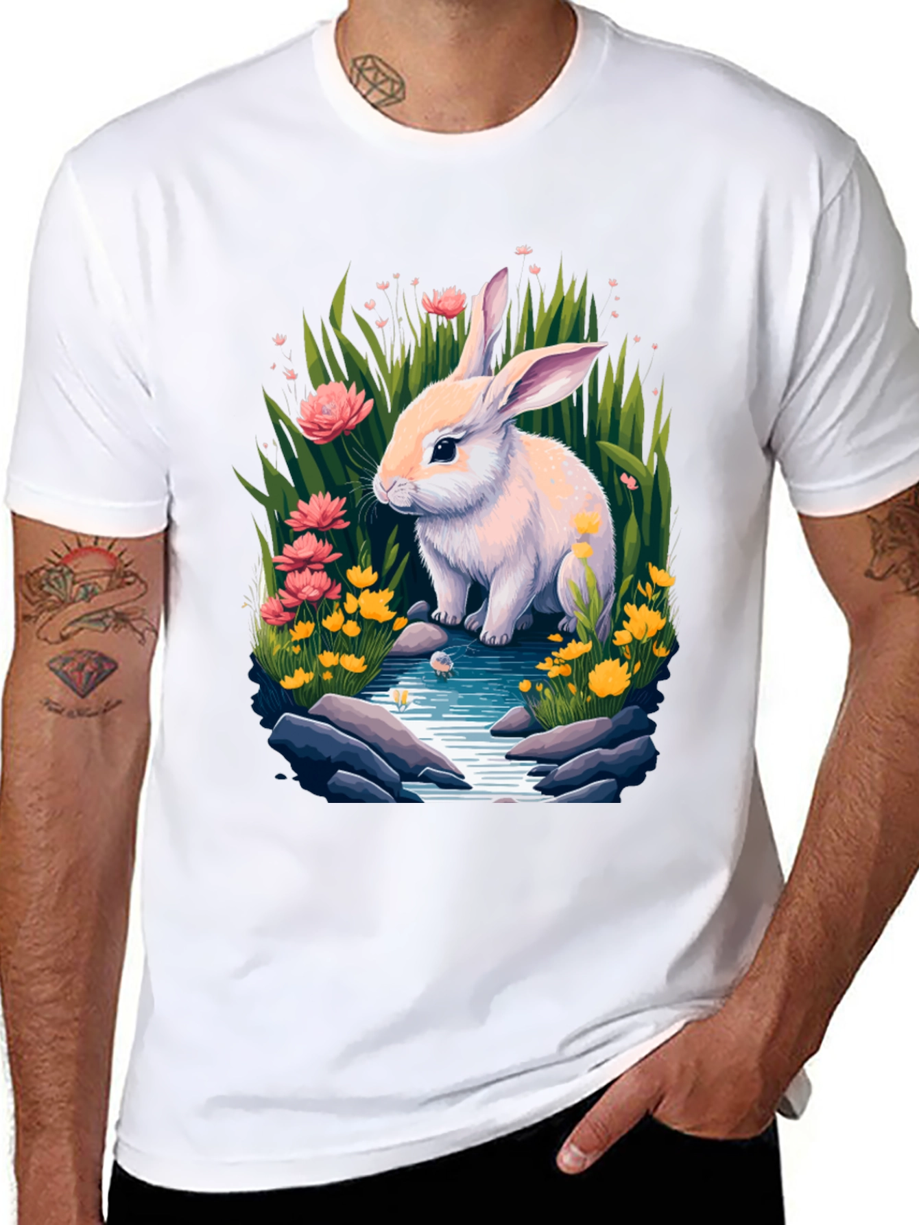 Black Bunny in Bloom Tee - Whimsical Rabbit Design view 8