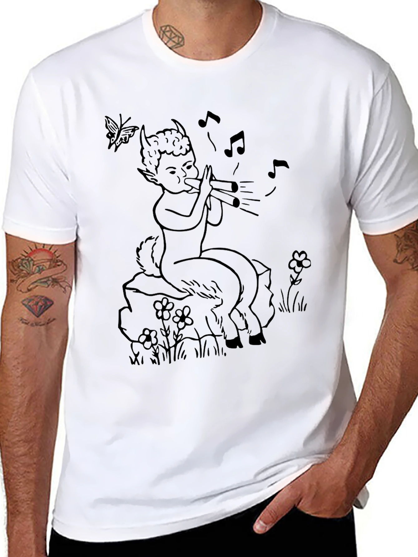 Black Whimsical Satyr T-Shirt - Unisex Black Tee view 8