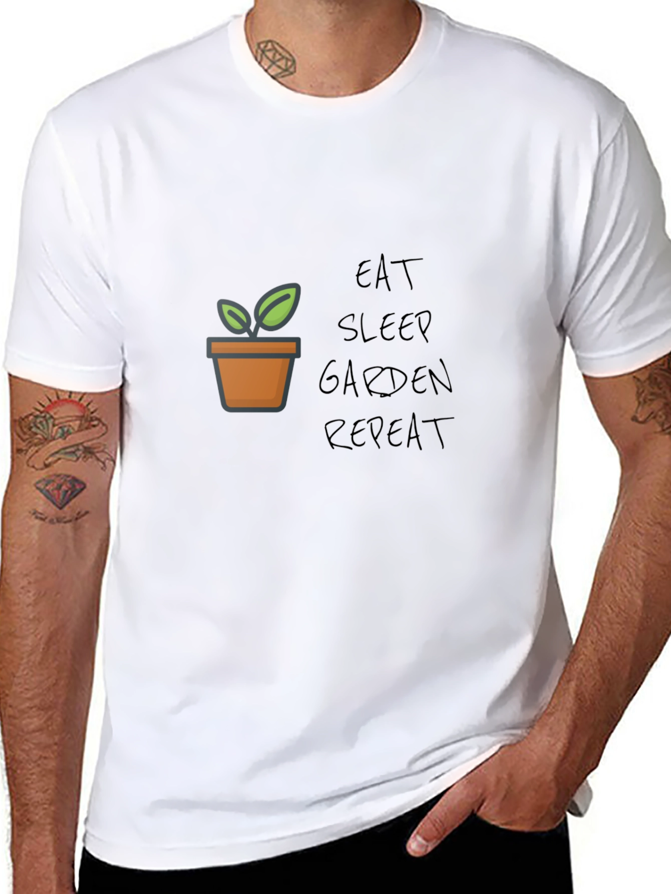 Black Eat Sleep Garden Repeat Graphic Tee view 8