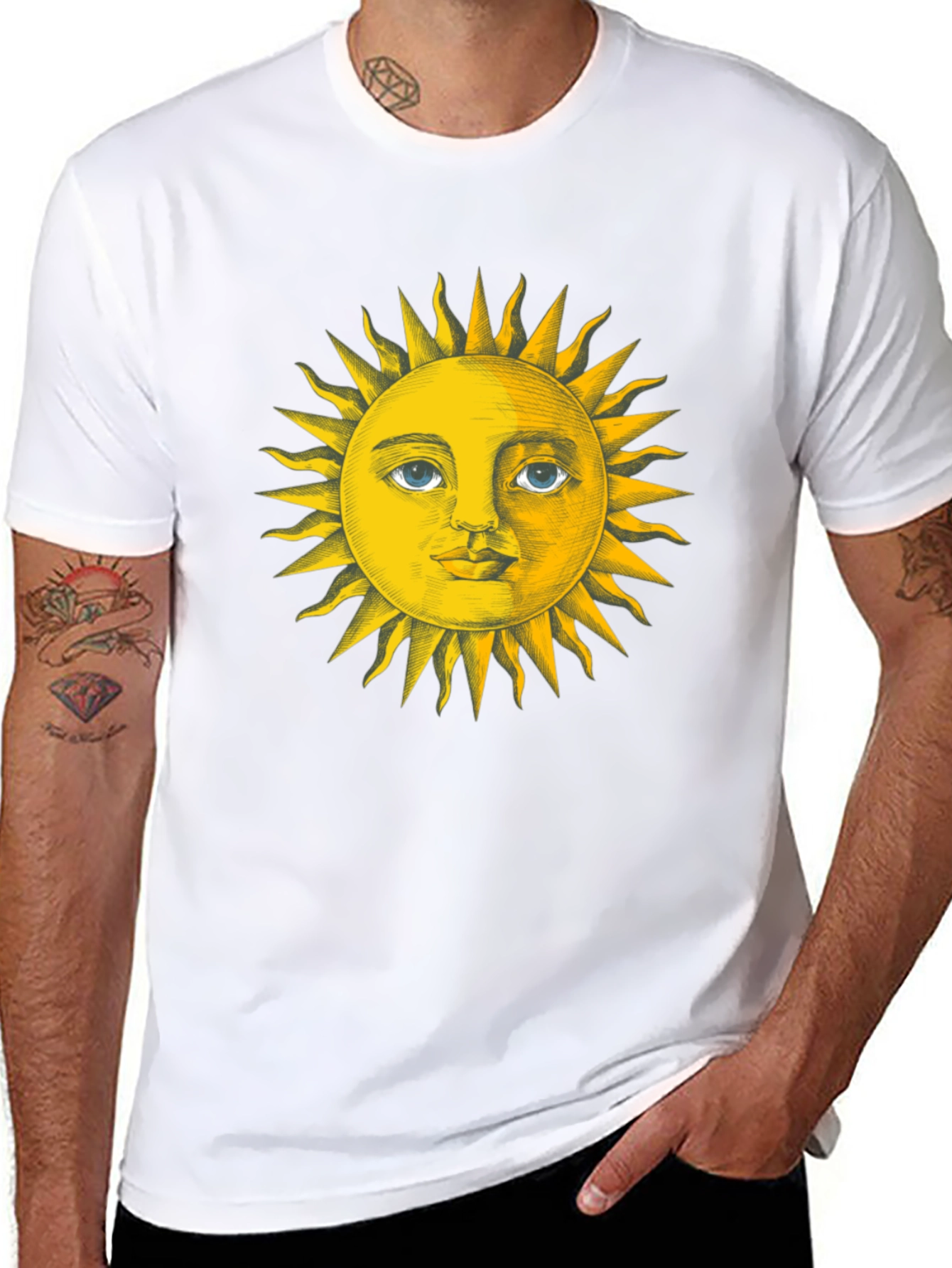 Black Sun Face Graphic Tee - Black Cotton T-Shirt view 8
