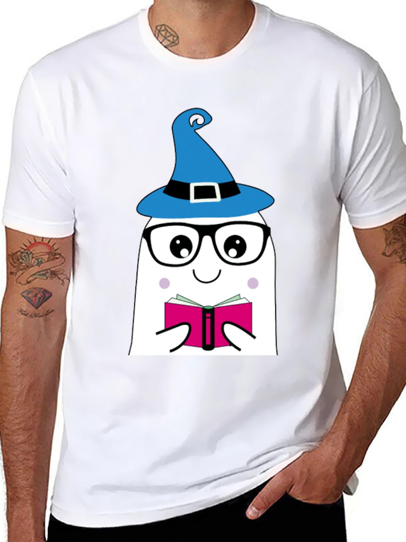 Black Whimsical Reading Ghost Graphic Tee view 8