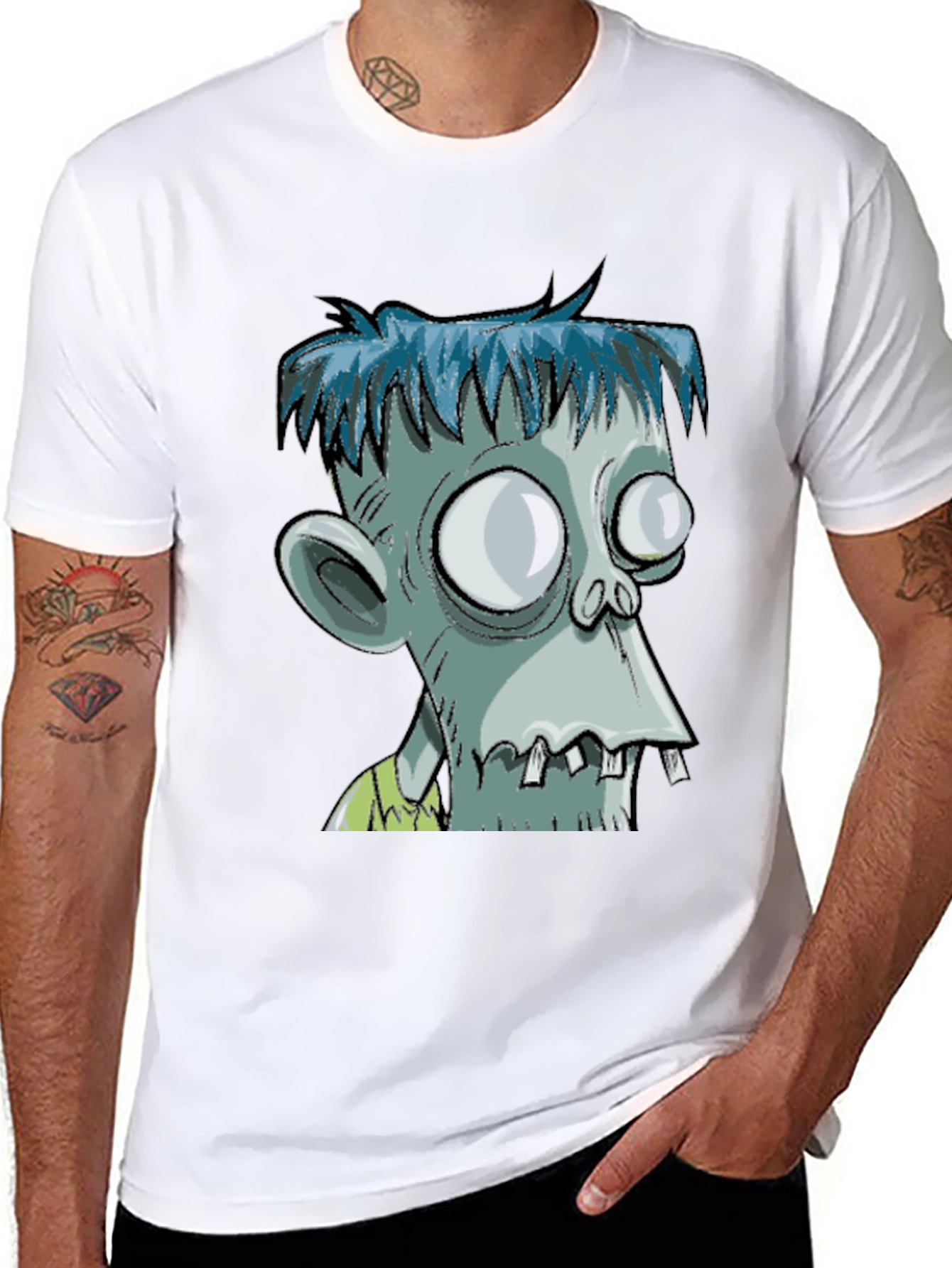 Black Zombie Cartoon Graphic T-Shirt view 8