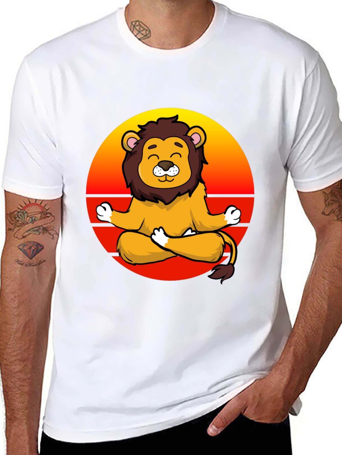 Black Zen Lion T-Shirt - Meditating Cartoon Lion Graphic Tee view 8