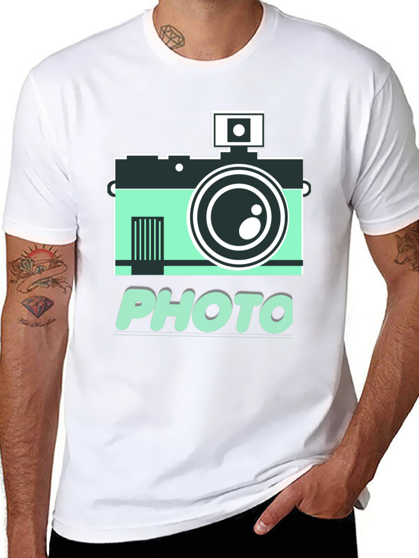 Black Retro Camera Photo Graphic T-Shirt view 8
