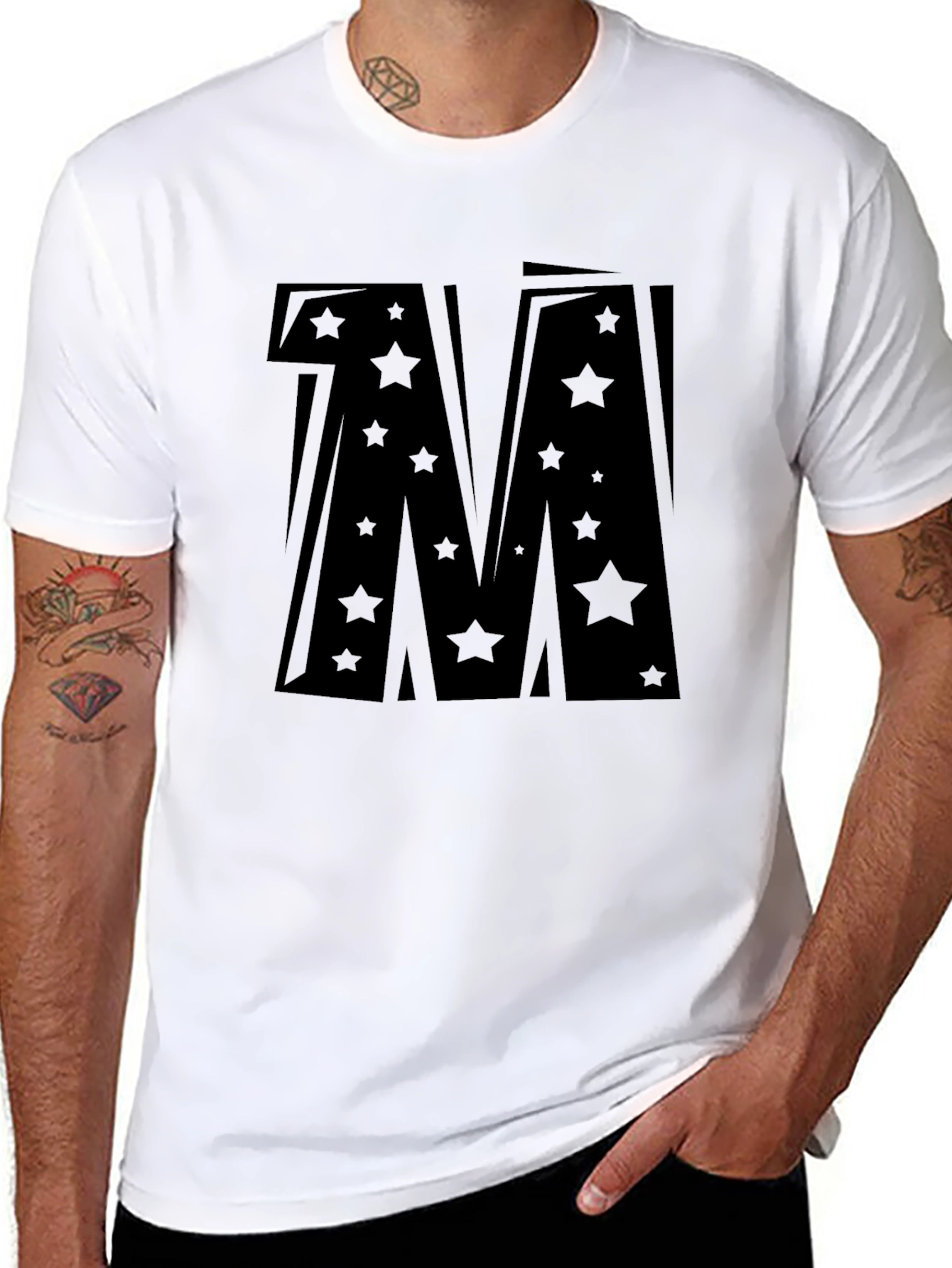 Black Bold Star Letter "M" Graphic T-Shirt view 8
