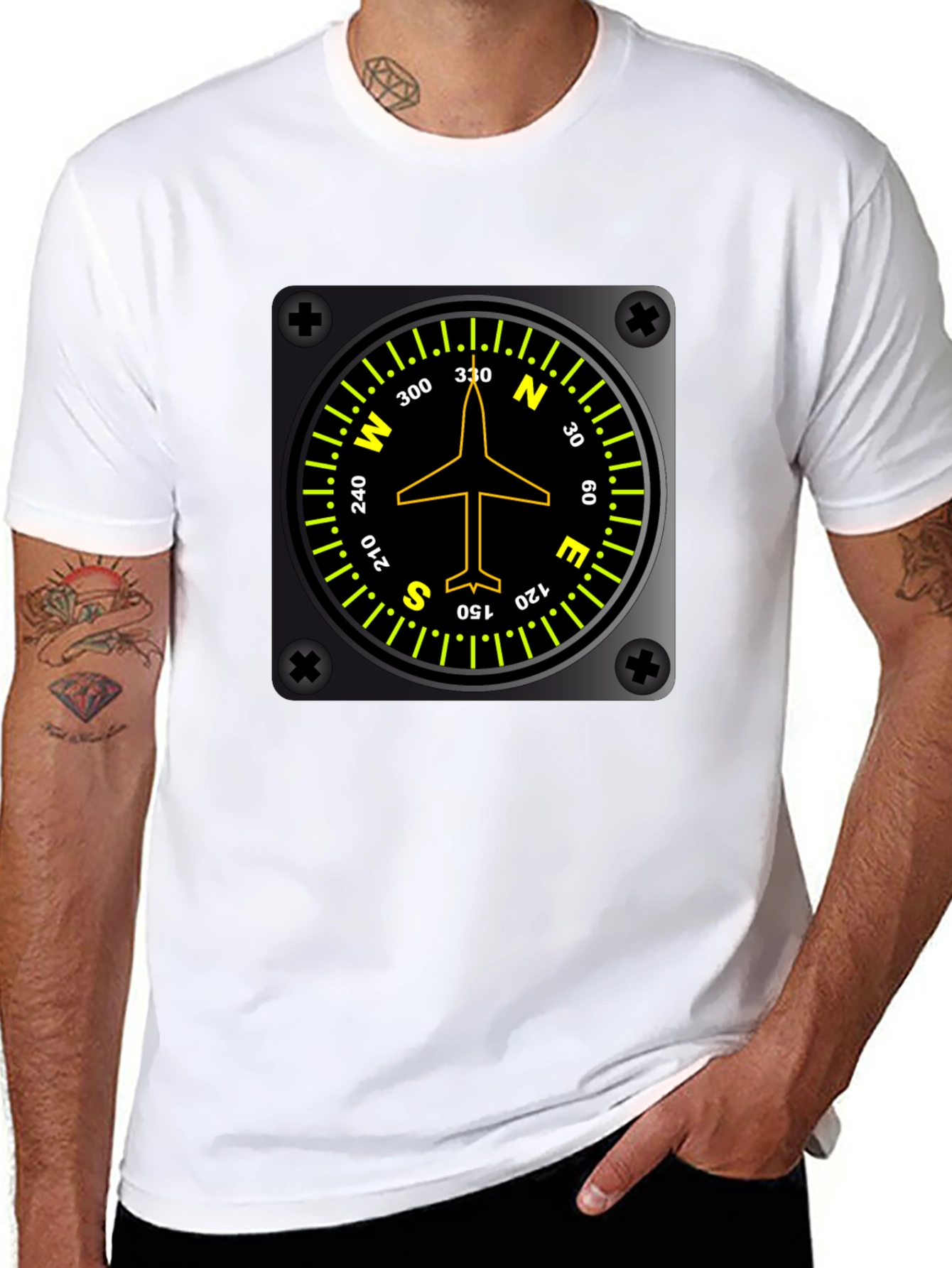 Black Pilot Compass Directional Aviation Black T-Shirt view 8