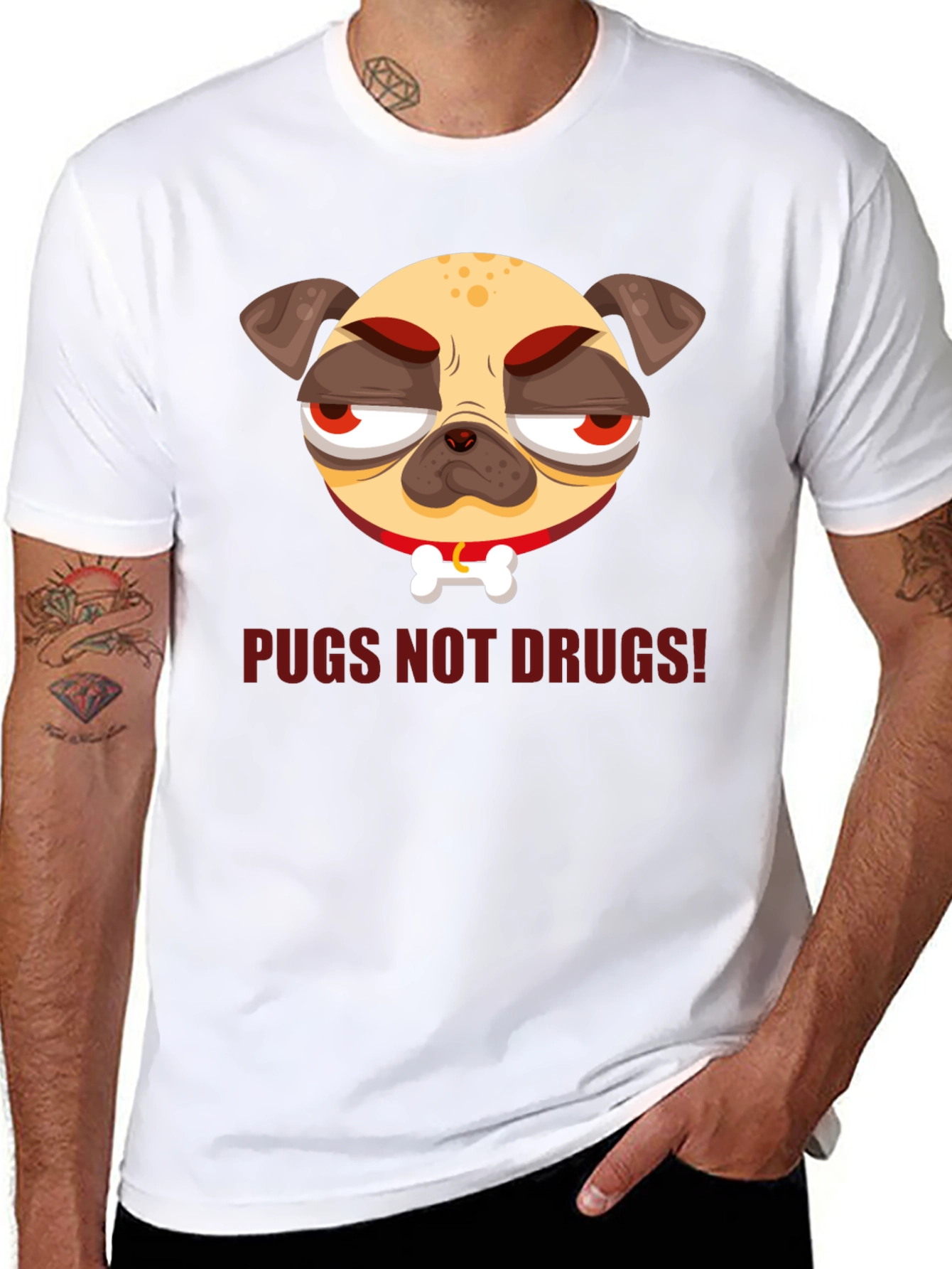 Black Pugs Not Drugs! Graphic Tee view 8