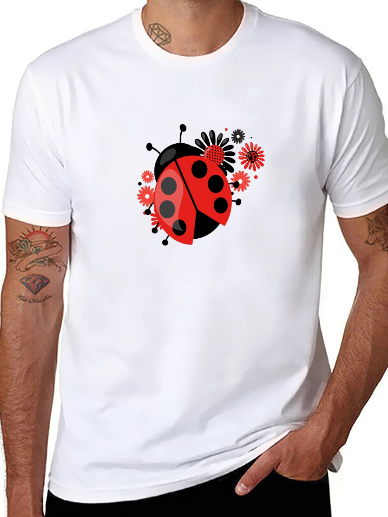 Black Ladybug Flower Graphic Tee - Black view 8